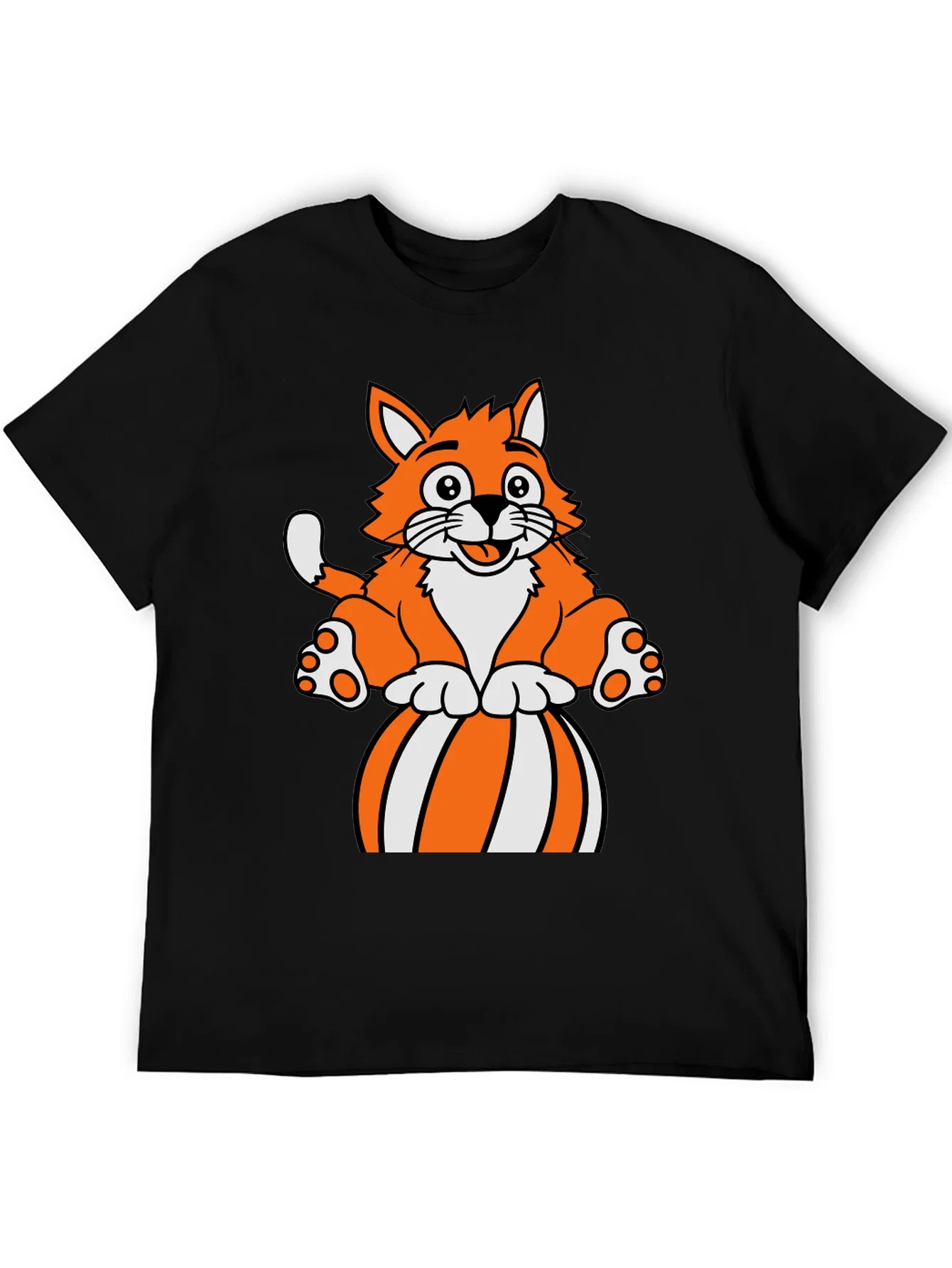 Rebbecca Cartoon Cat on Ball Graphic T-Shirt - Black