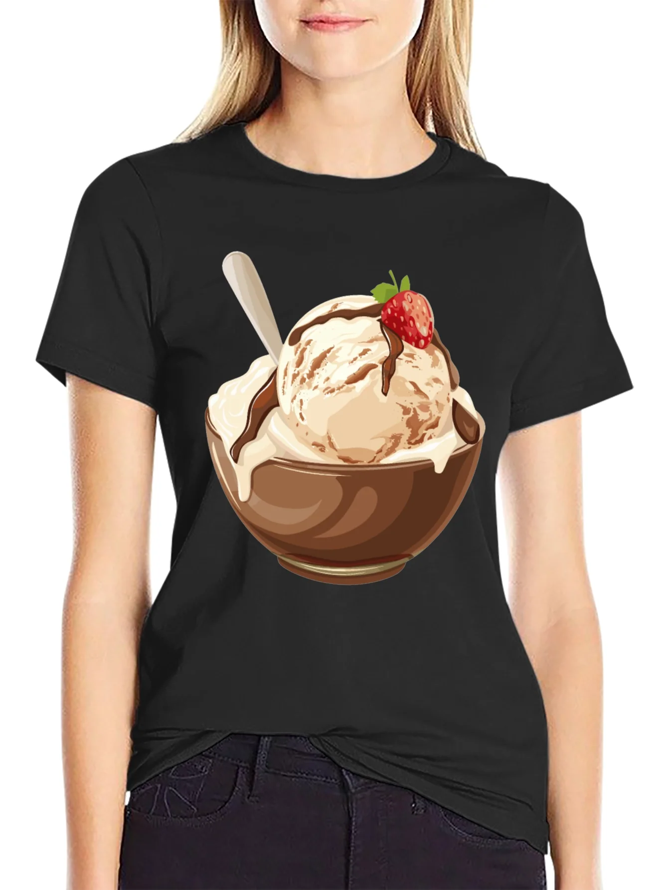 Camiseta Negra con Dise?o de Helado