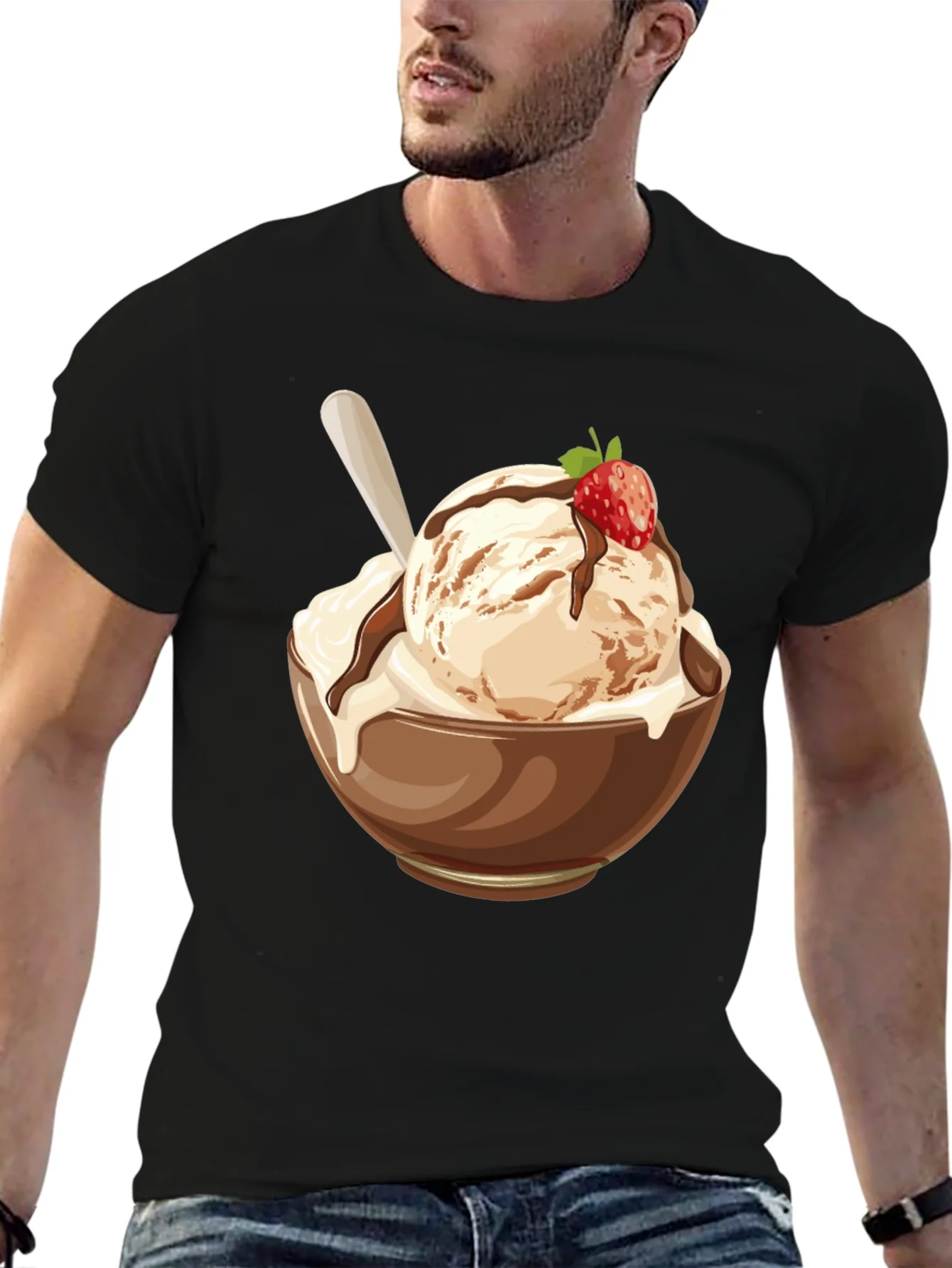 Camiseta Negra con Dise?o de Helado
