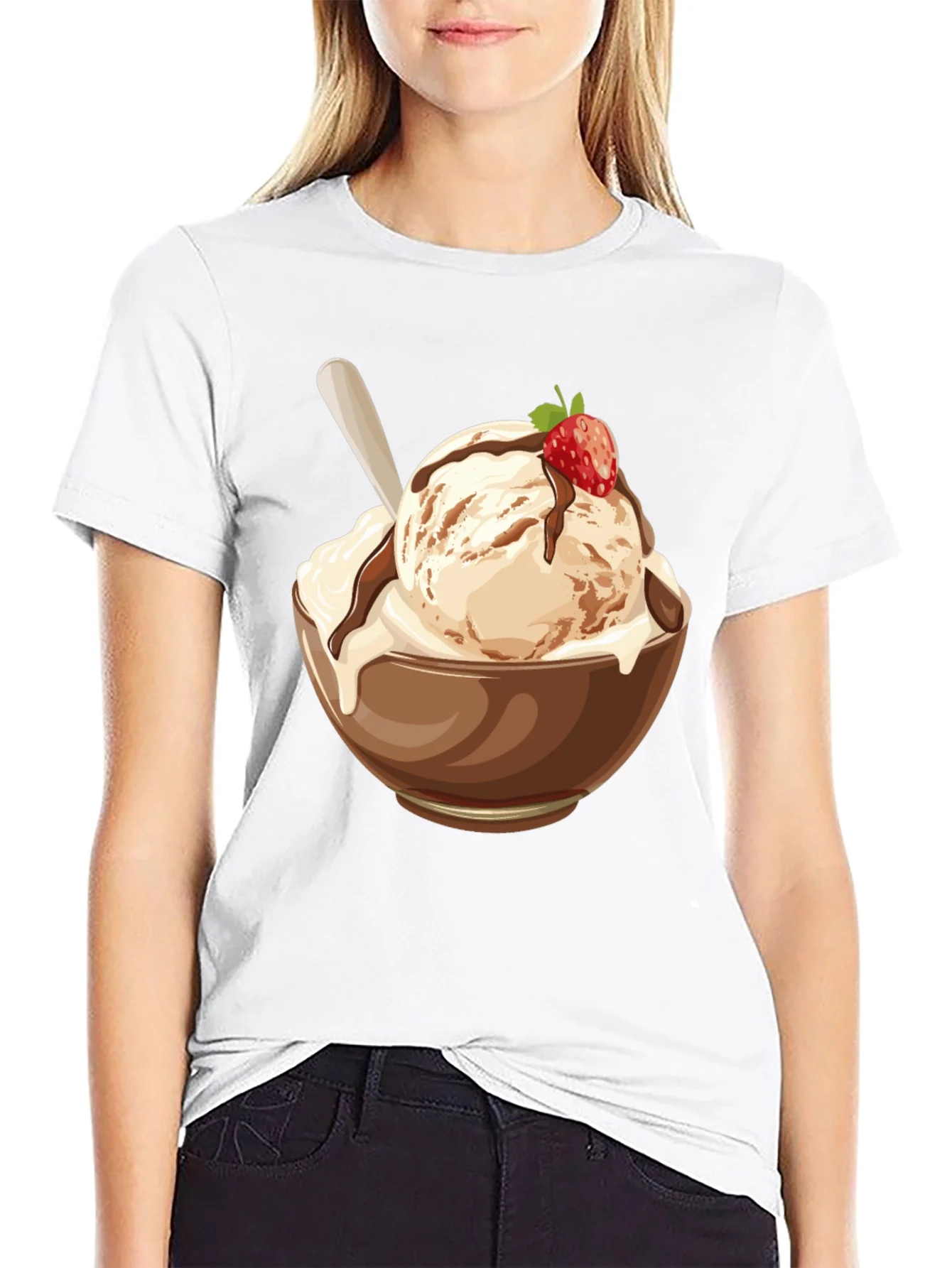 Camiseta Negra con Dise?o de Helado