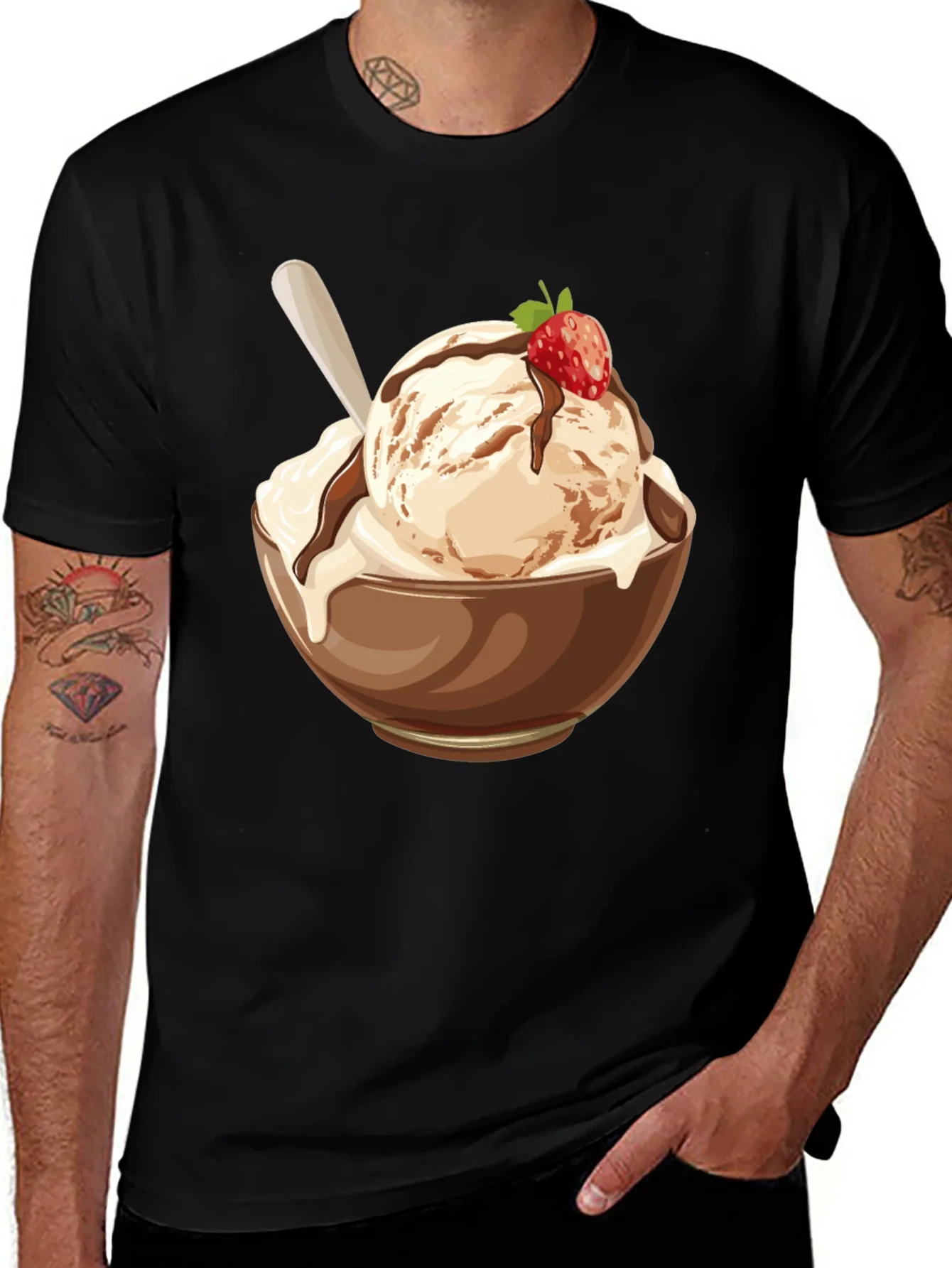 Camiseta Negra con Dise?o de Helado