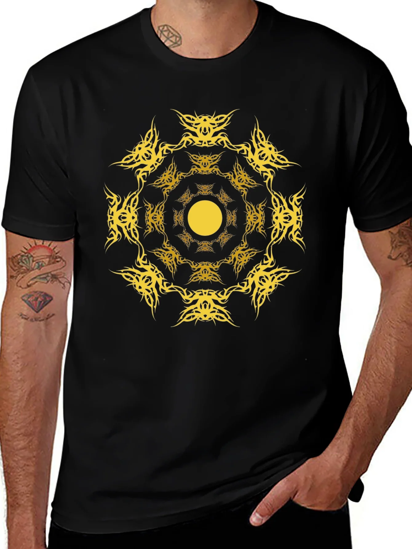 Rebbecca Tribal Sun Graphic Black T-Shirt