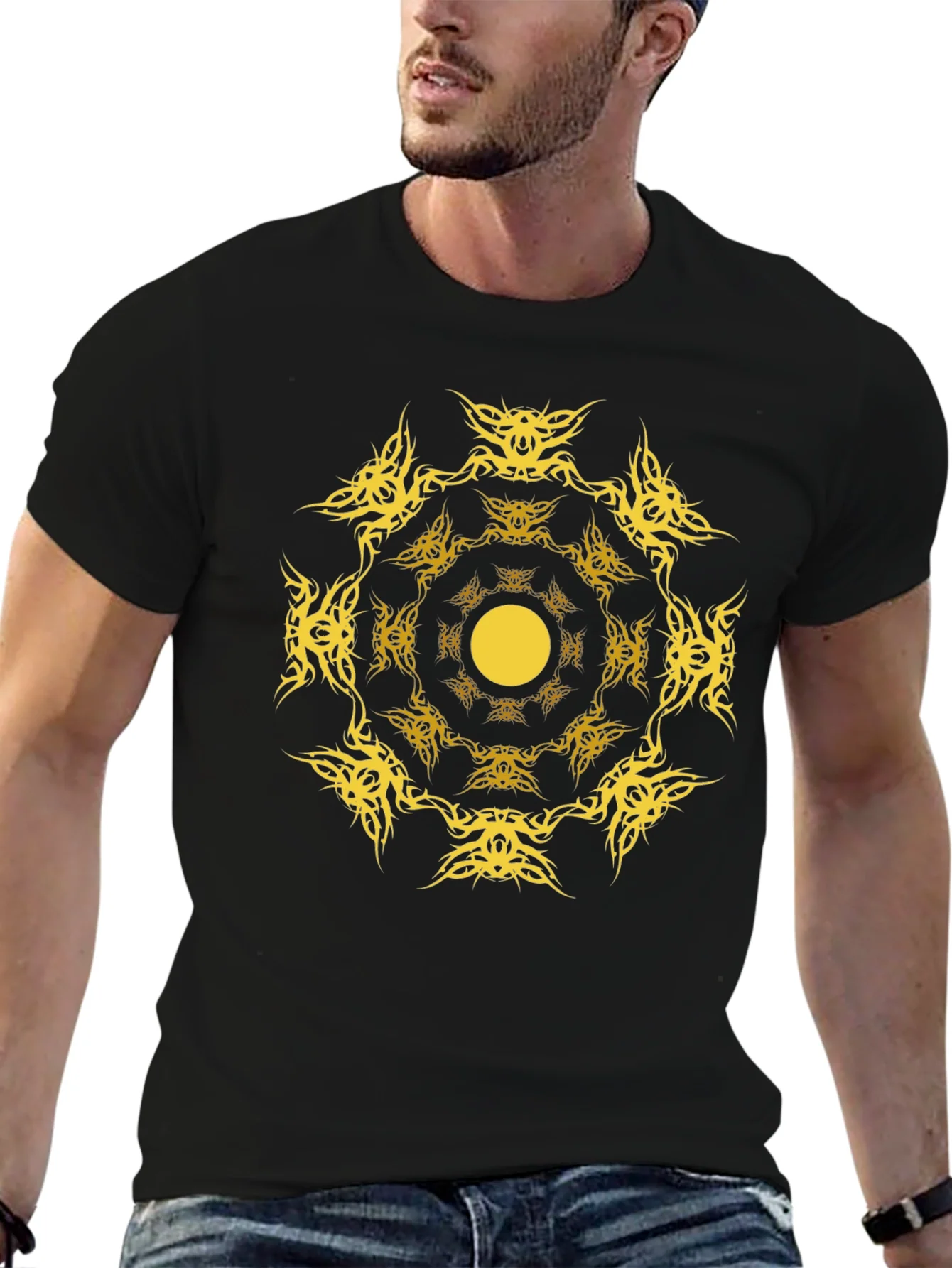 Rebbecca Tribal Sun Graphic Black T-Shirt