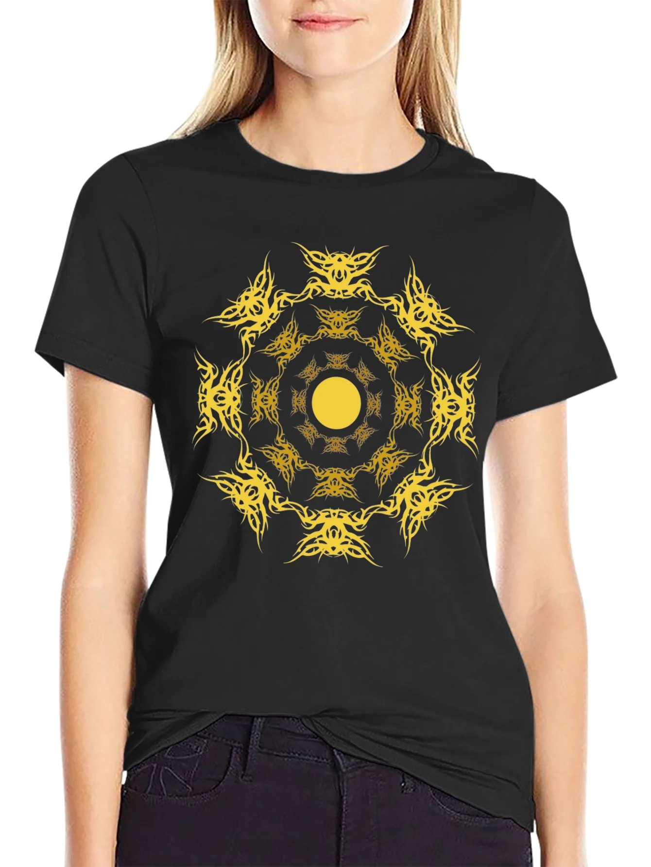 Rebbecca Tribal Sun Graphic Black T-Shirt
