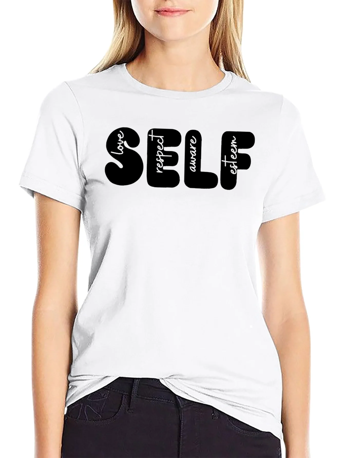 Camiseta Negra SELF: Amor Respeto Conciencia Estima