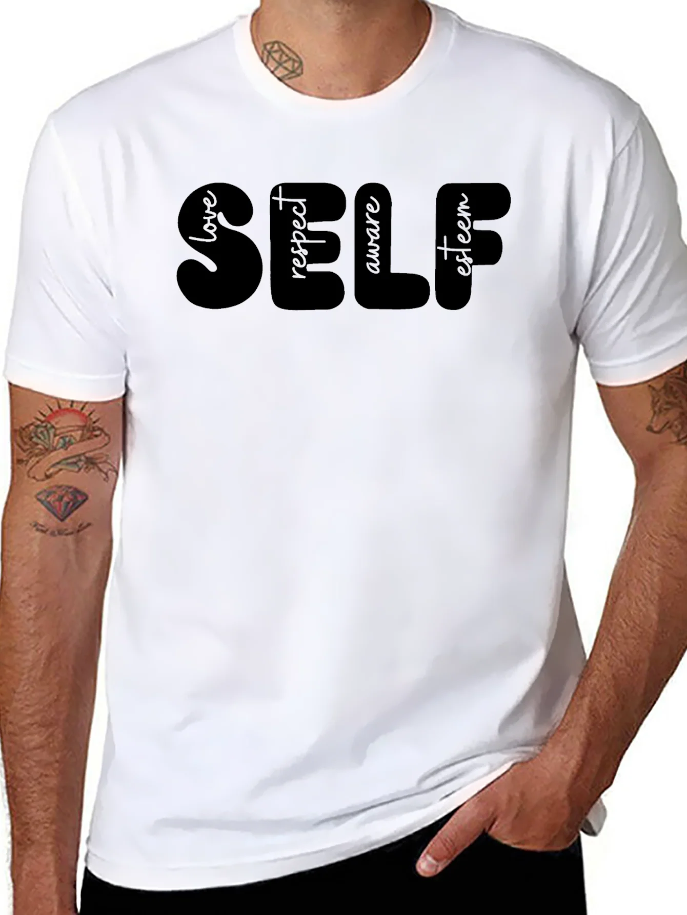 Camiseta Negra SELF: Amor Respeto Conciencia Estima