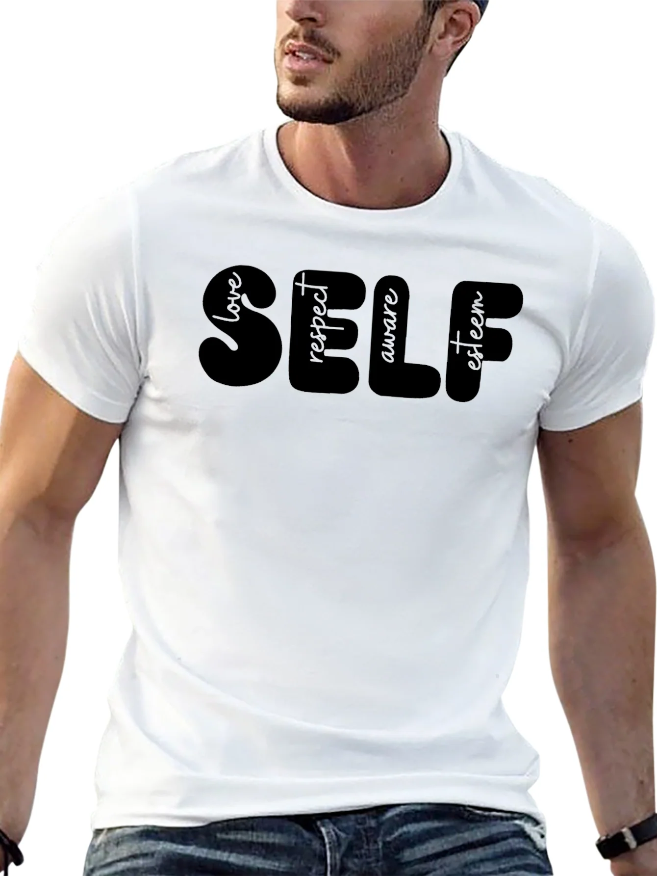 Camiseta Negra SELF: Amor Respeto Conciencia Estima
