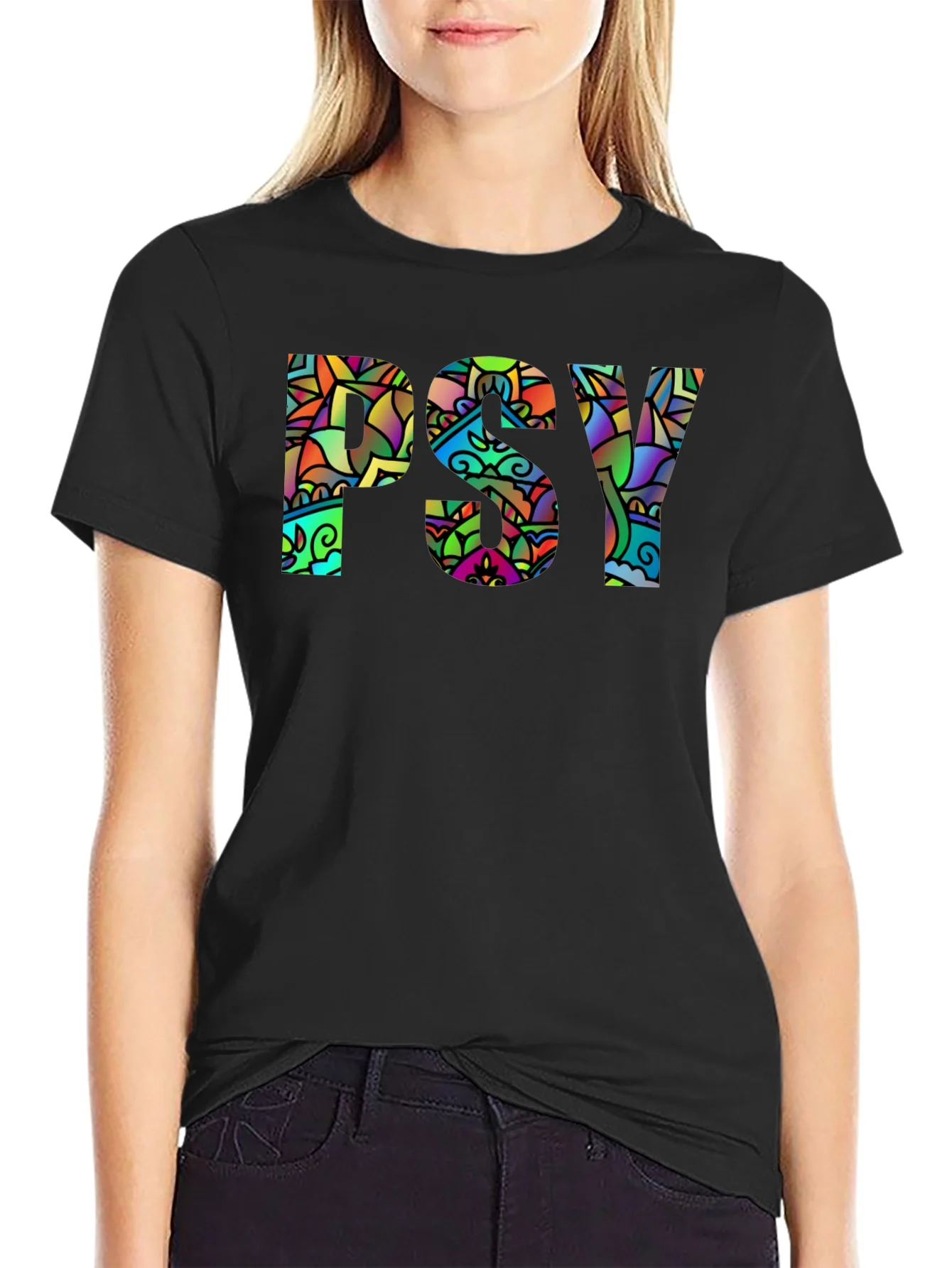 Rebbecca Psychedelic PSY Graphic Black T-Shirt