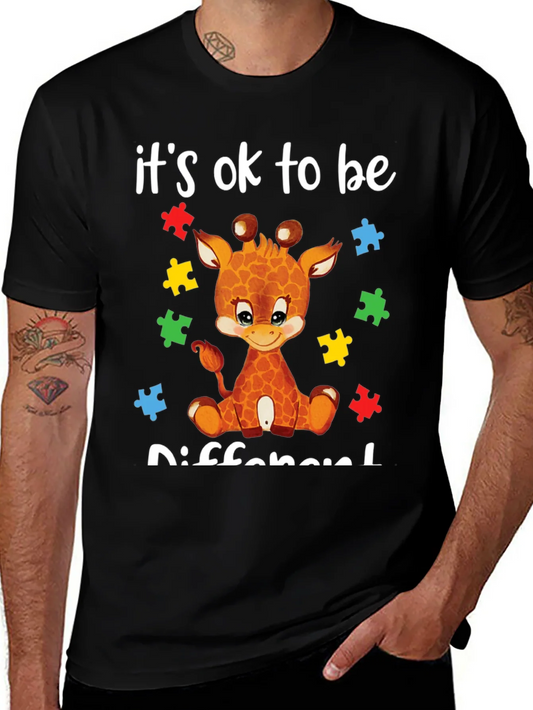 Rebbecca Autism Awareness Giraffe T-Shirt - Its OK to be Different