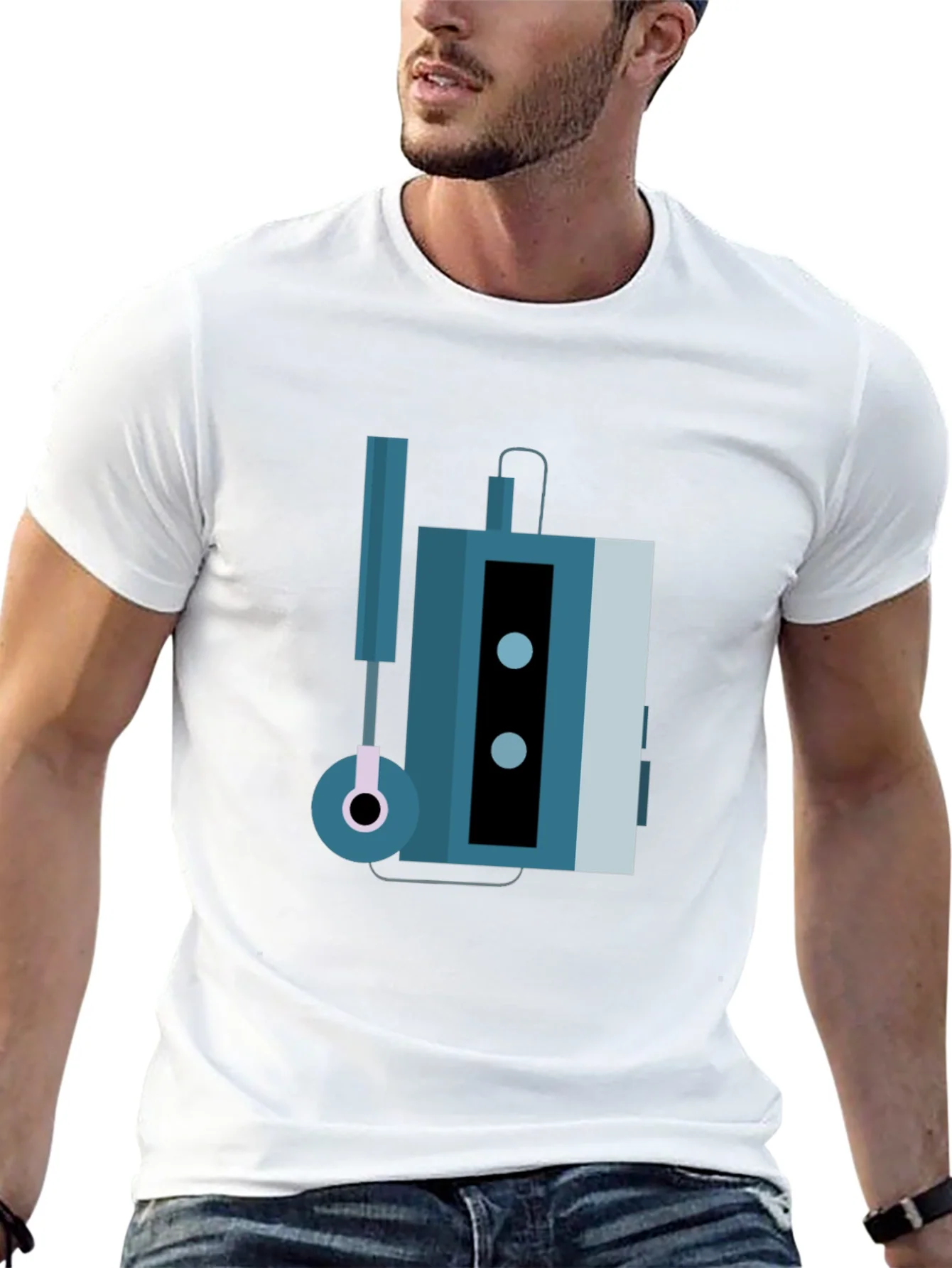 Camiseta Negra con Dise?o de Walkman Retro
