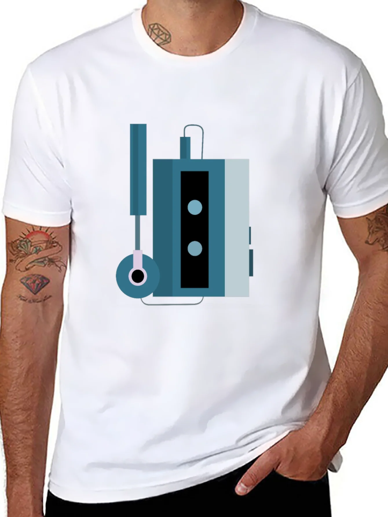 Camiseta Negra con Dise?o de Walkman Retro