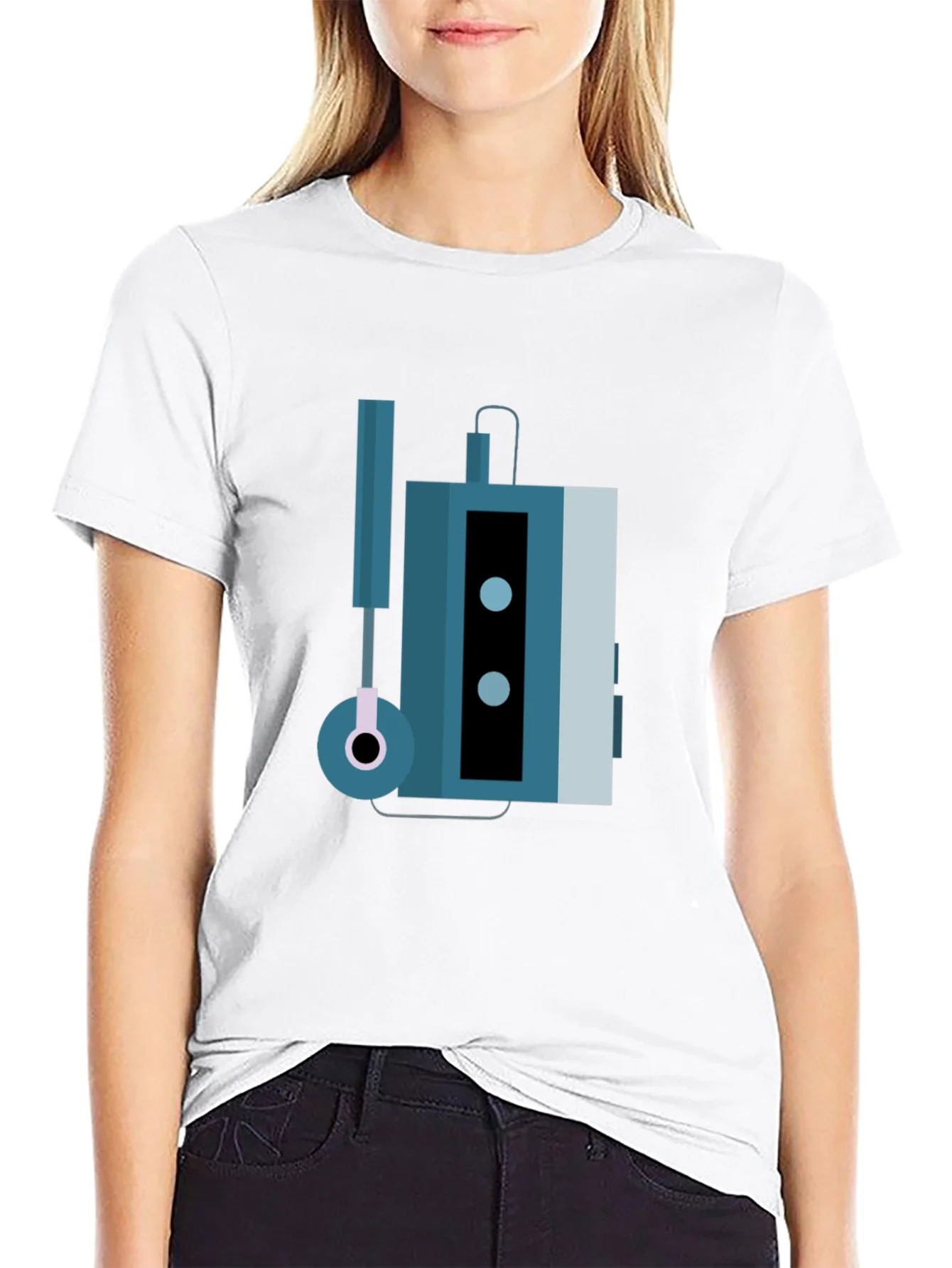 Camiseta Negra con Dise?o de Walkman Retro