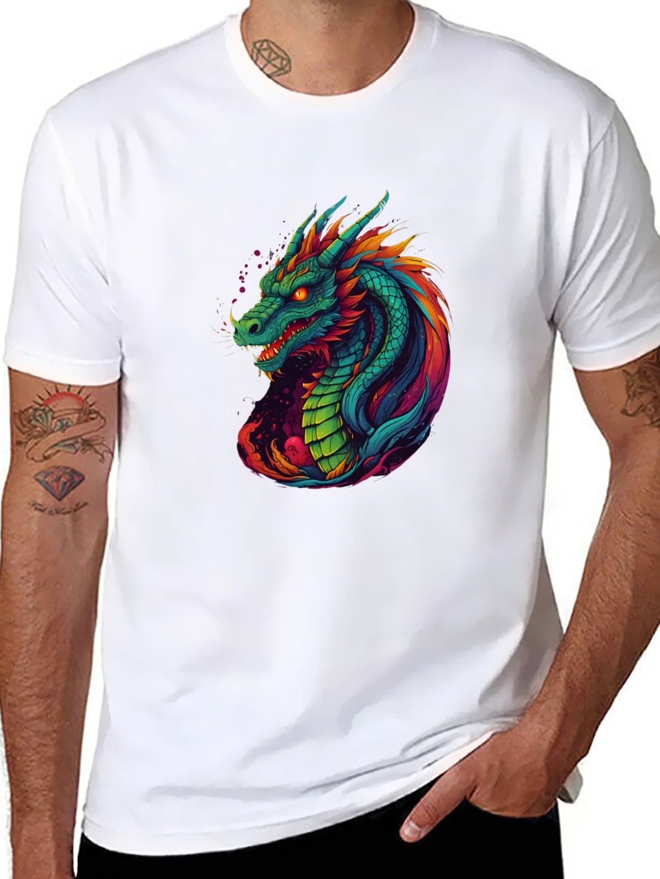 Rebbecca Vibrant Dragon Graphic Tee - Cool Mens T-Shirt
