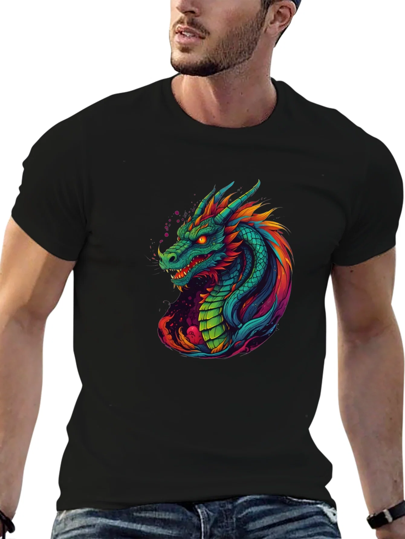 Rebbecca Vibrant Dragon Graphic Tee - Cool Mens T-Shirt