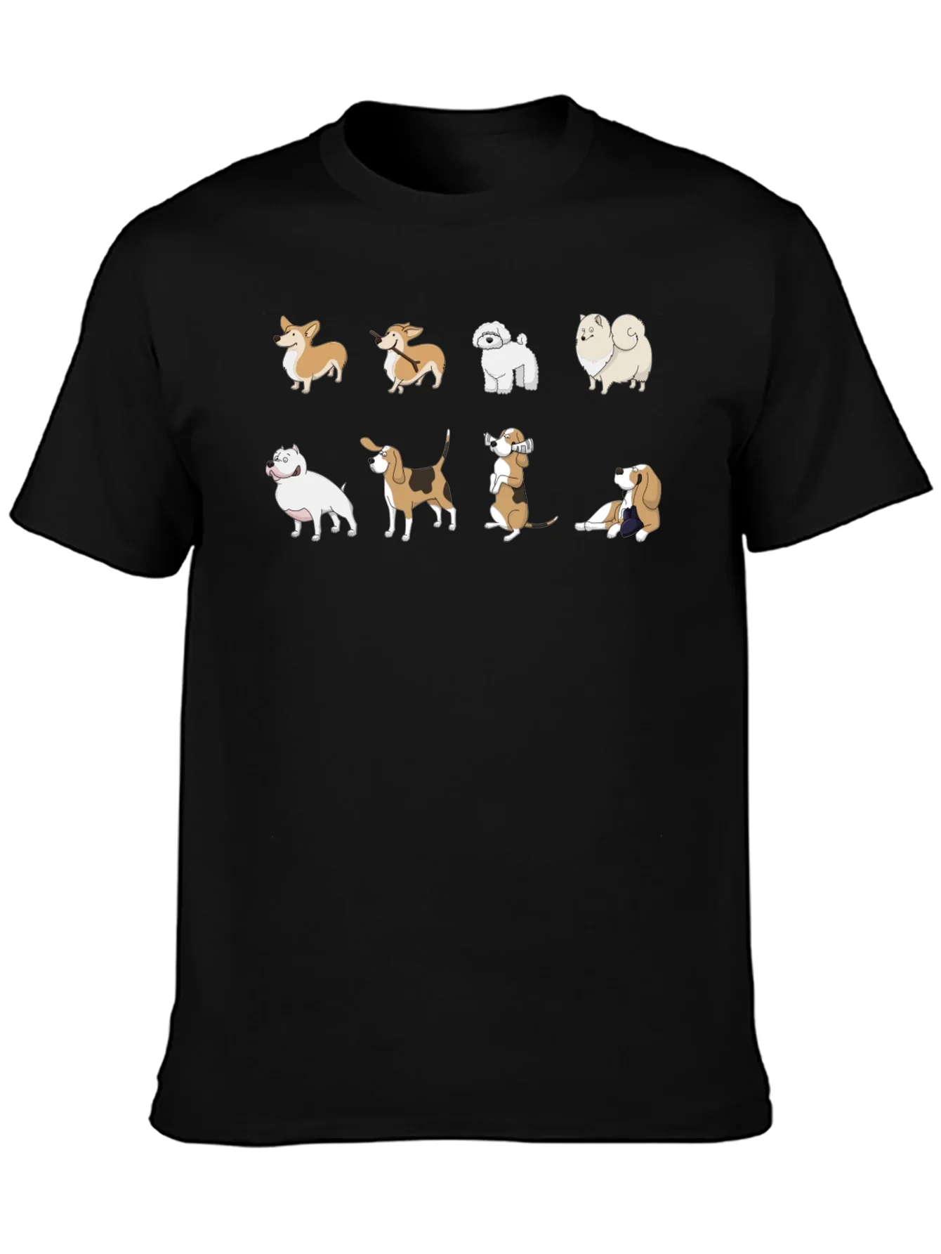 Camiseta Negra con Estampado de Perros de Raza