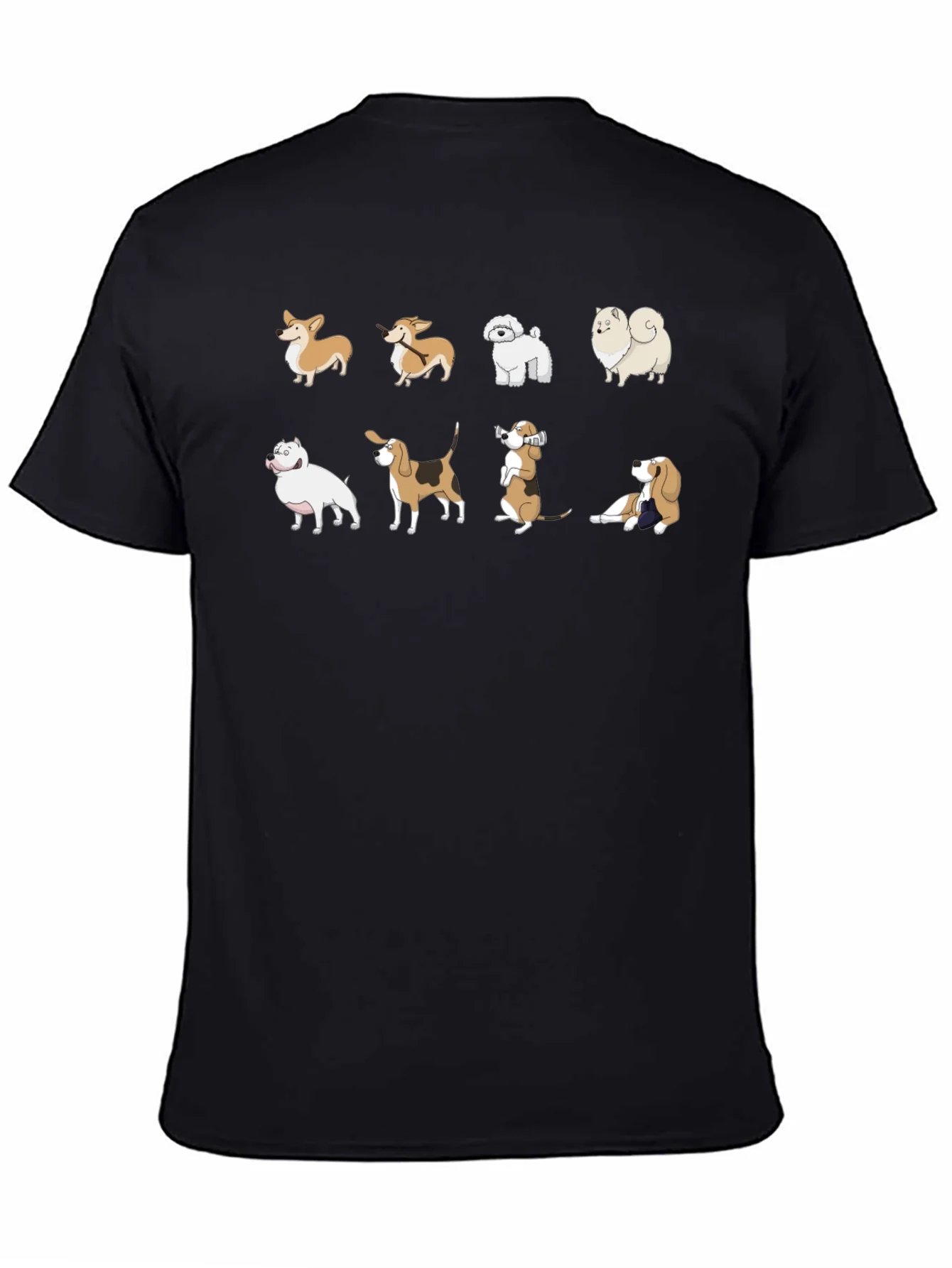 Camiseta Negra con Estampado de Perros de Raza