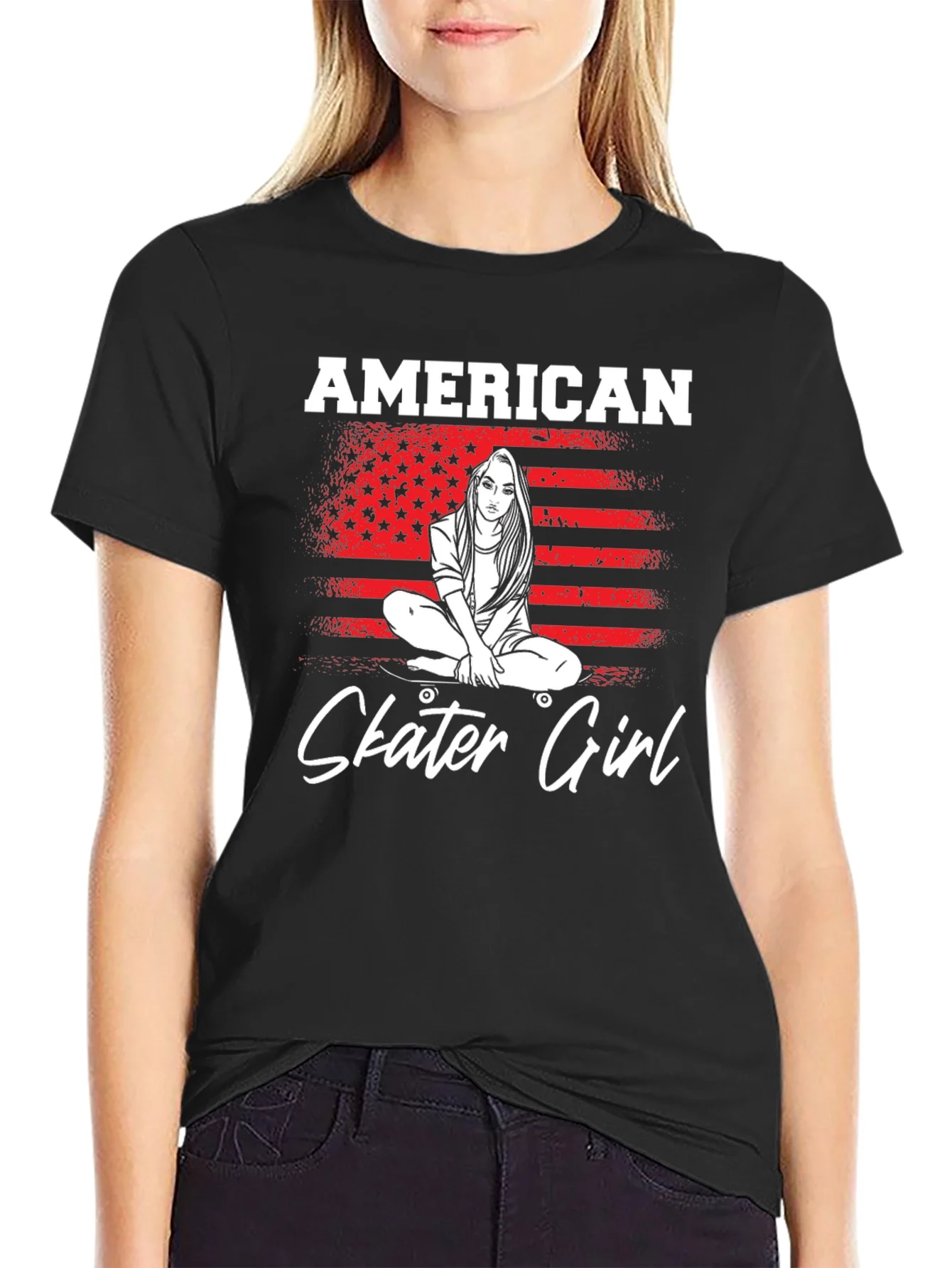 Camiseta Negra American Skater Girl Unisex