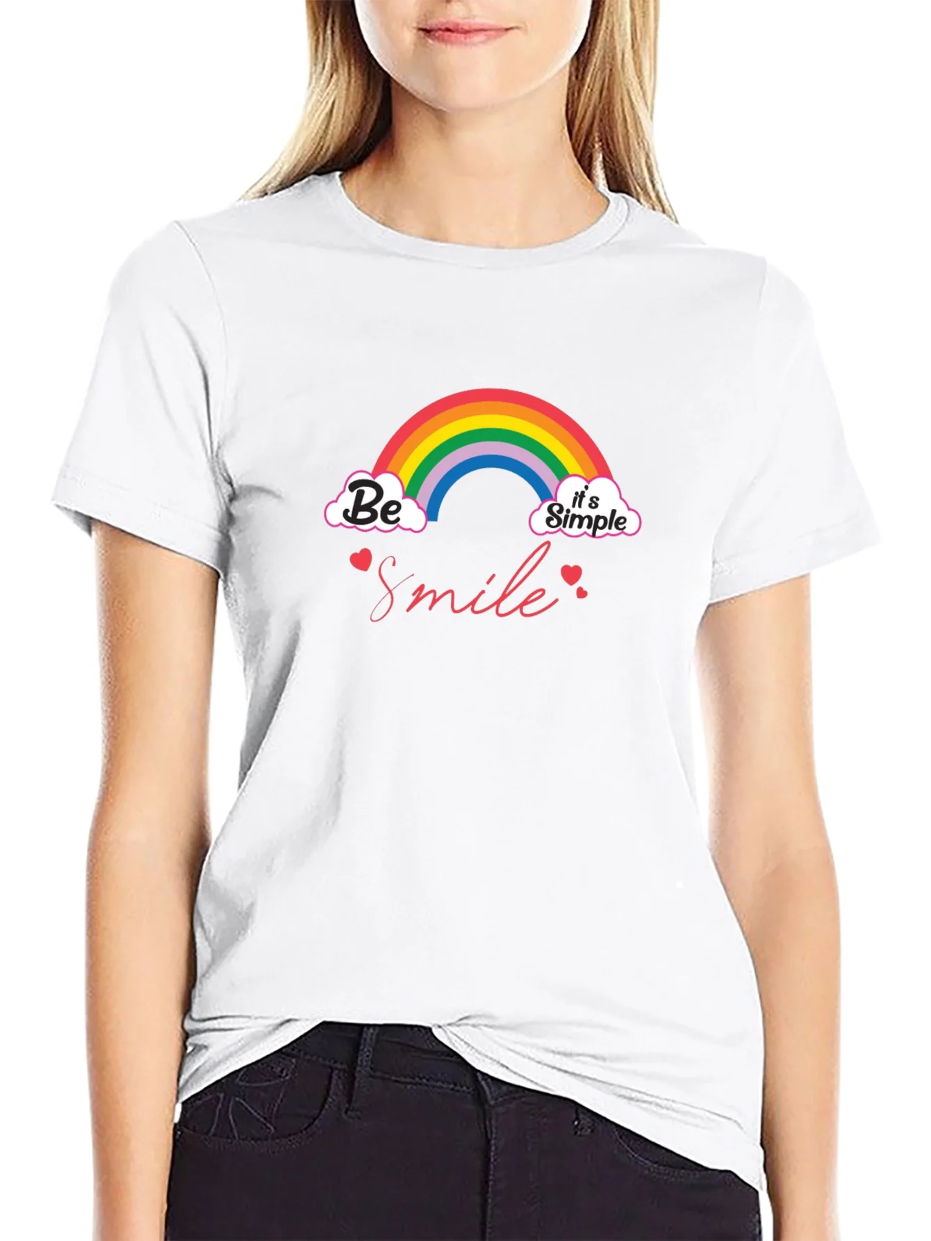 Camiseta Negra Be Smile Its Simple con Arco¨ªris