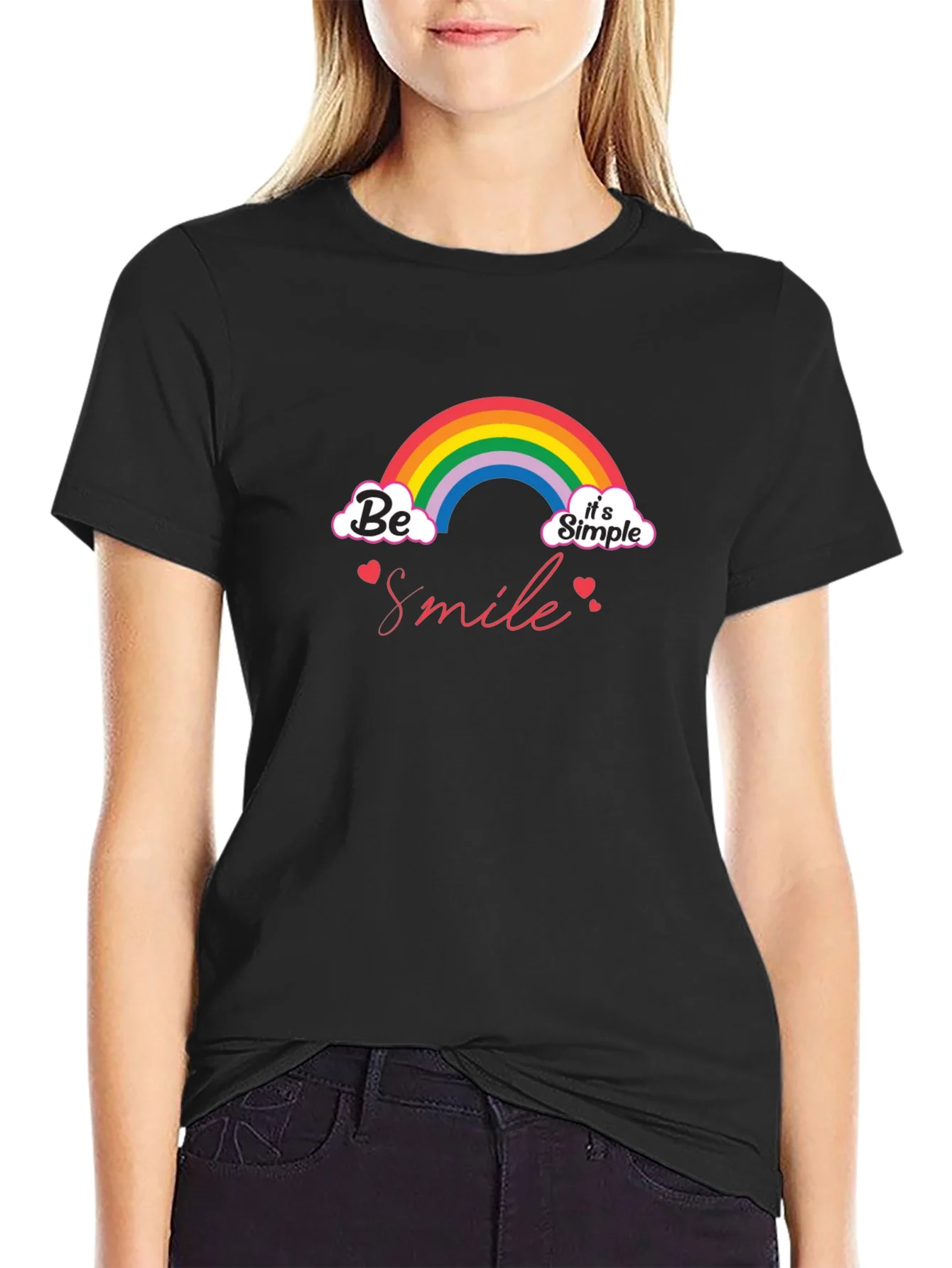 Camiseta Negra Be Smile Its Simple con Arco¨ªris