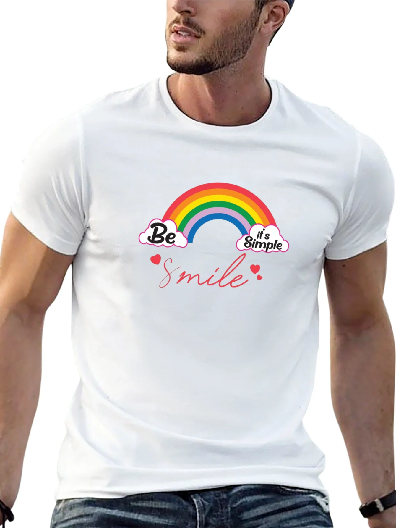 Camiseta Negra Be Smile Its Simple con Arco¨ªris