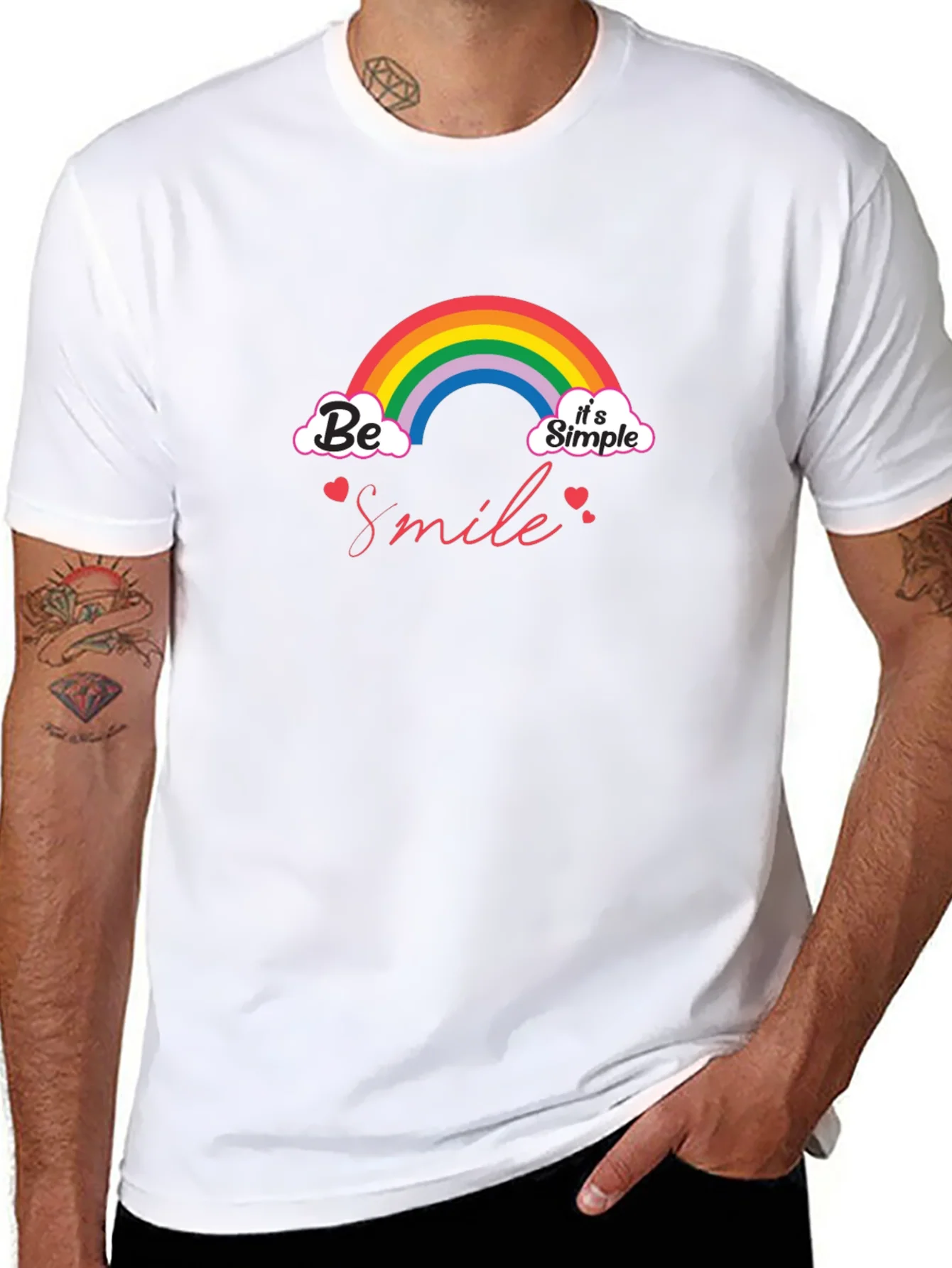 Camiseta Negra Be Smile Its Simple con Arco¨ªris