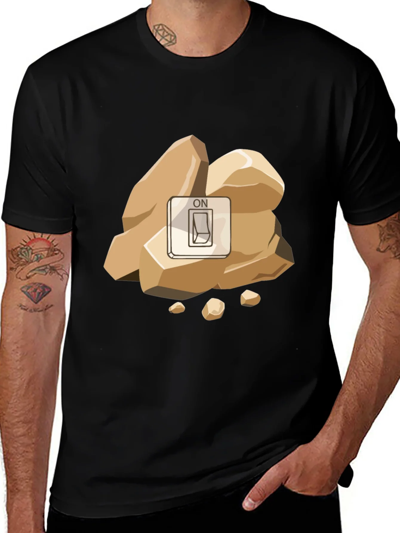 Camiseta Negra Roca Encendida Original y Divertida
