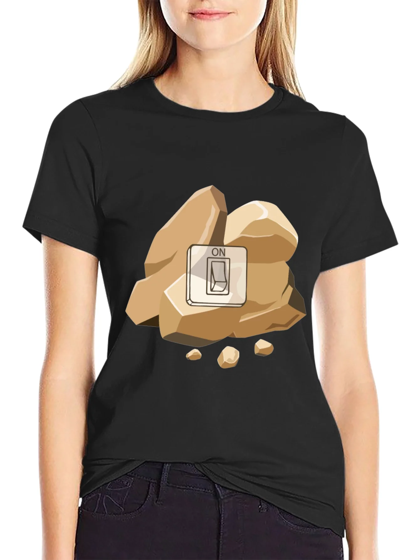 Camiseta Negra Roca Encendida Original y Divertida