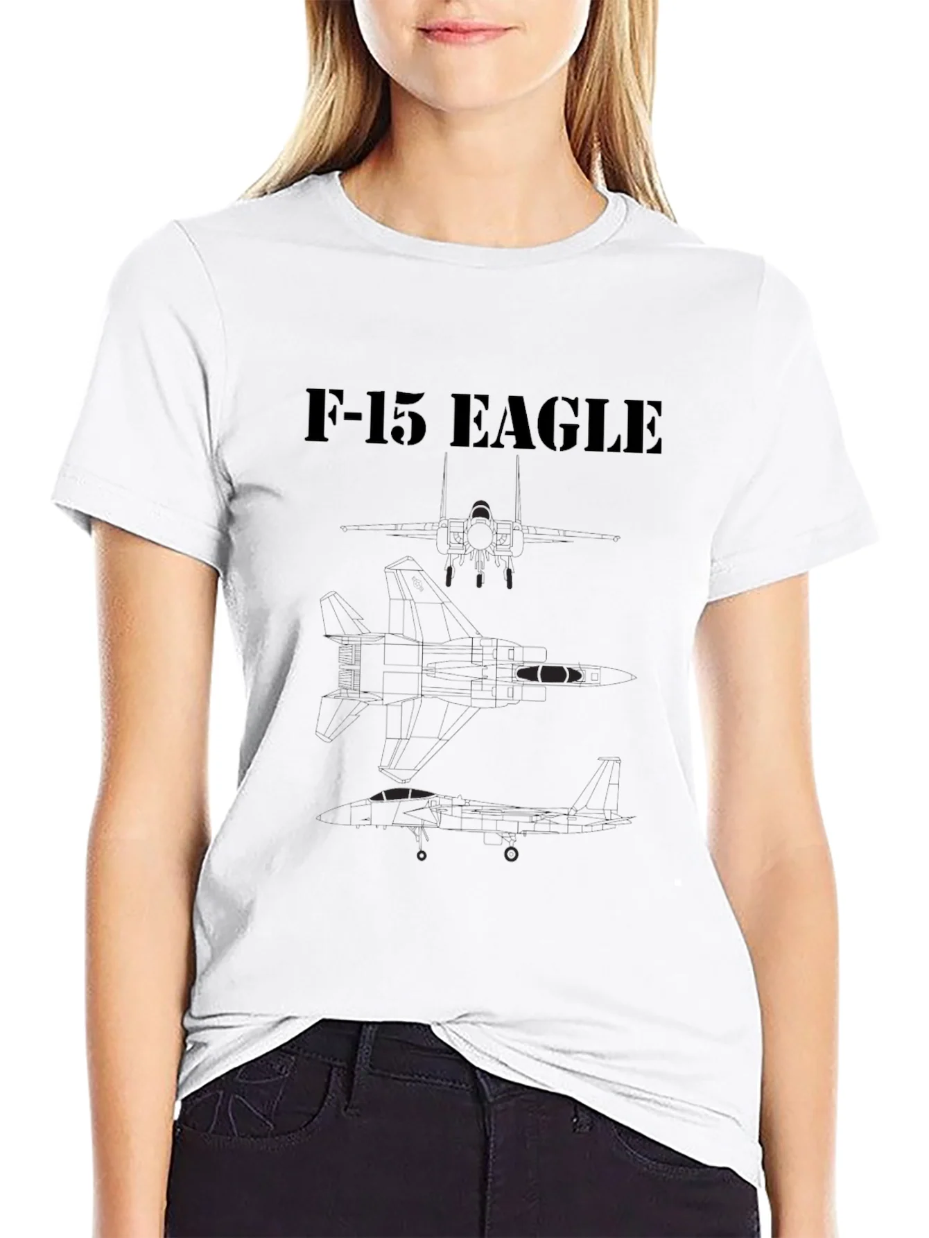 Camiseta Negra F-15 Eagle Estampada