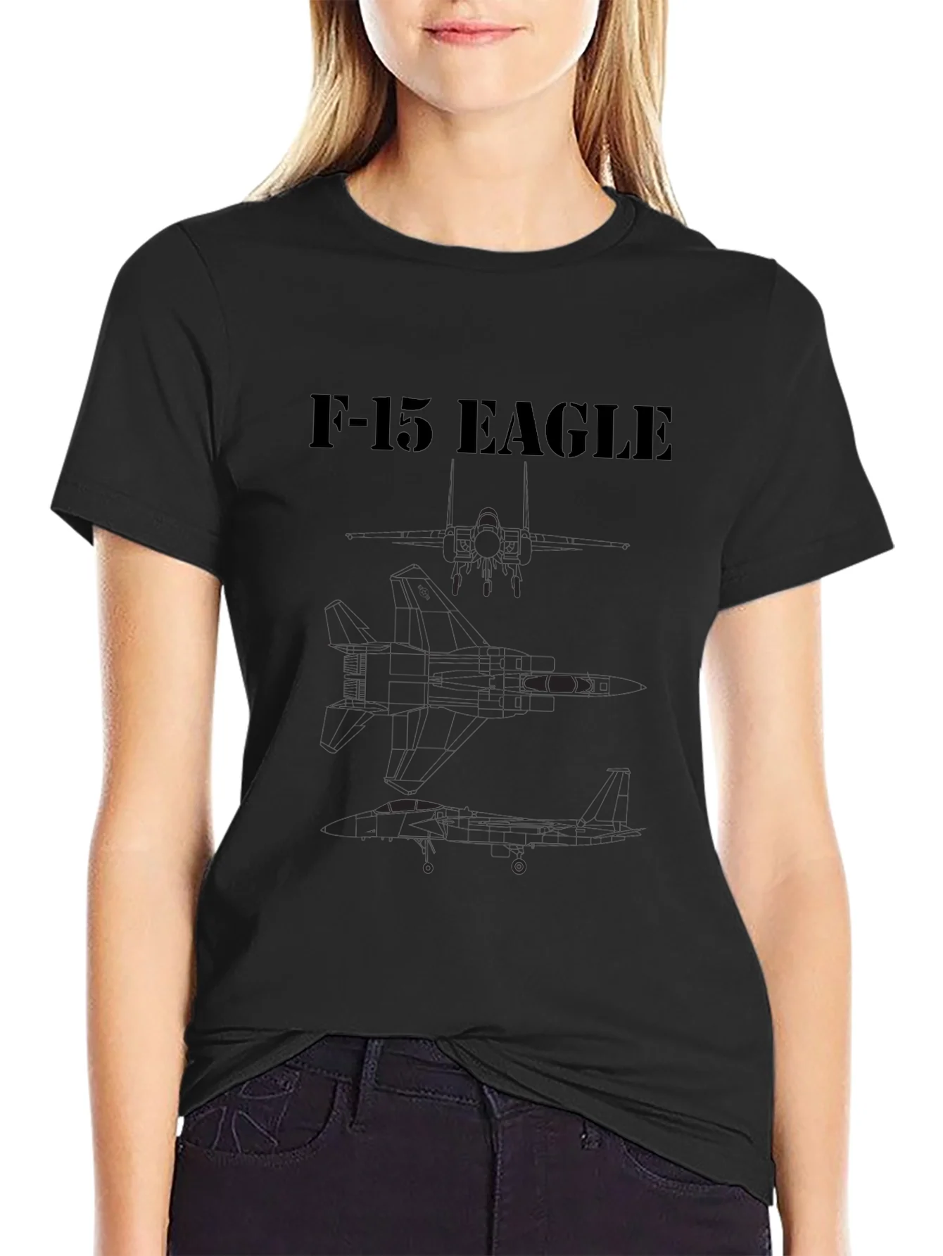 Camiseta Negra F-15 Eagle Estampada