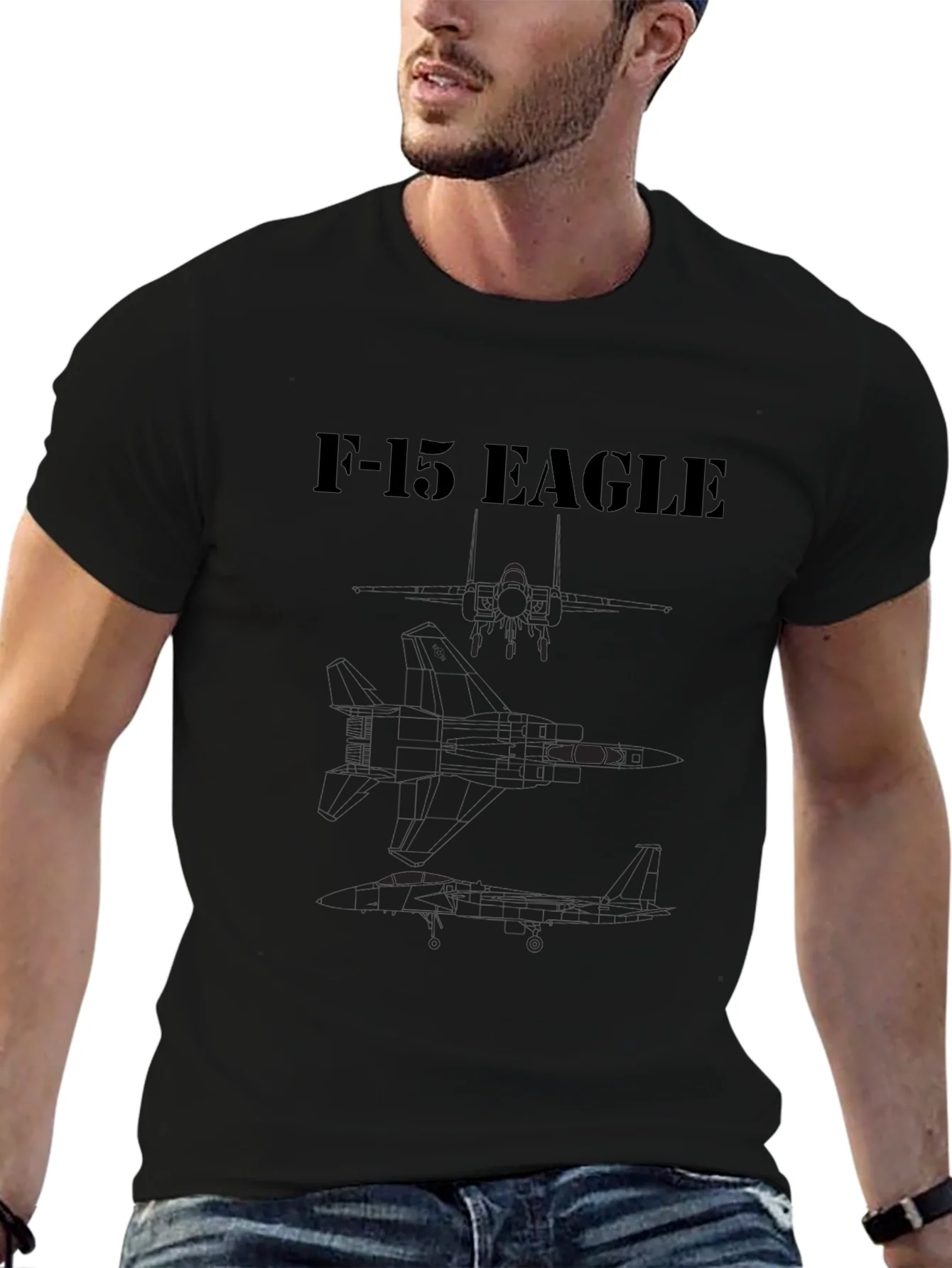 Camiseta Negra F-15 Eagle Estampada