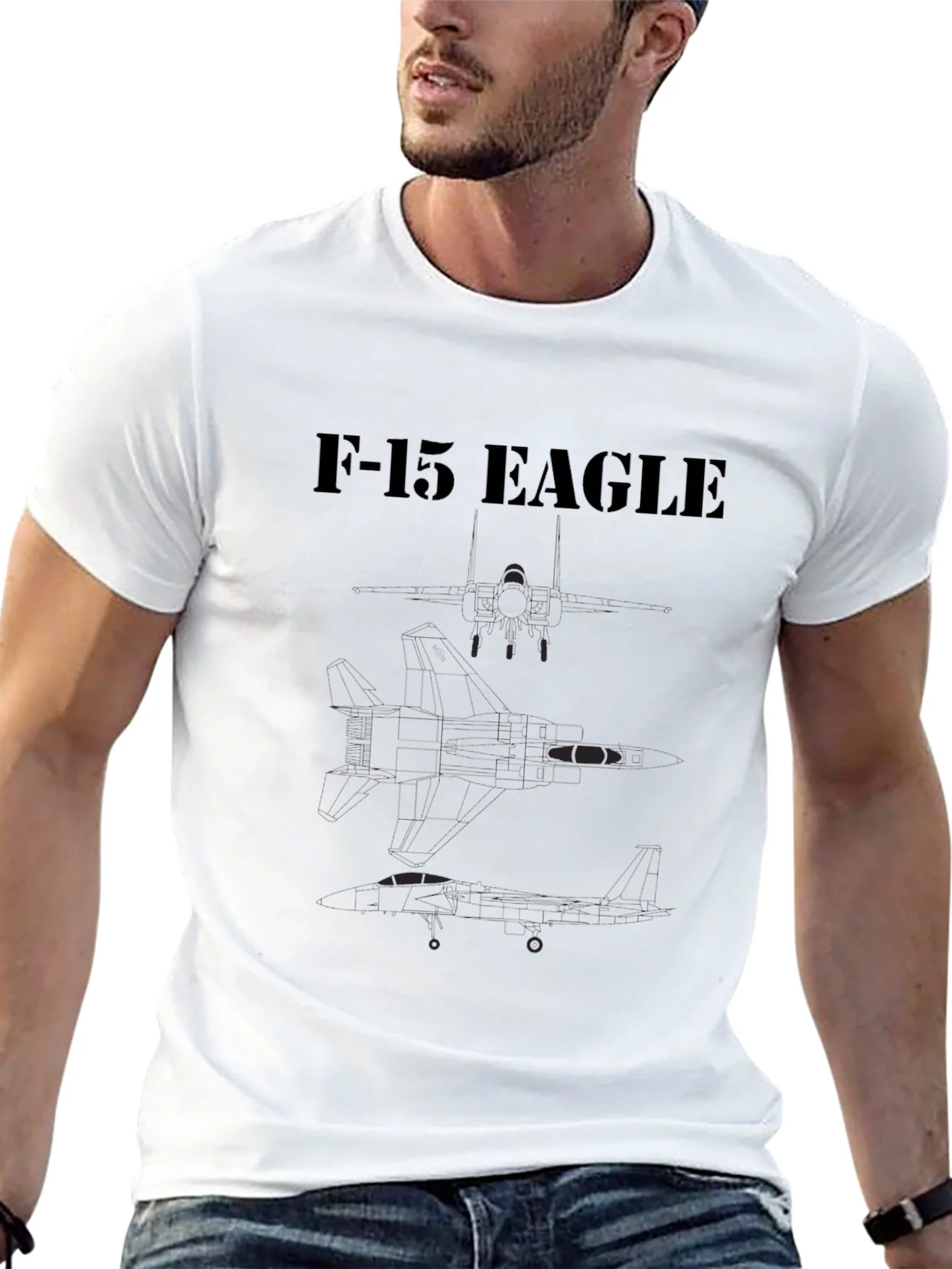 Camiseta Negra F-15 Eagle Estampada