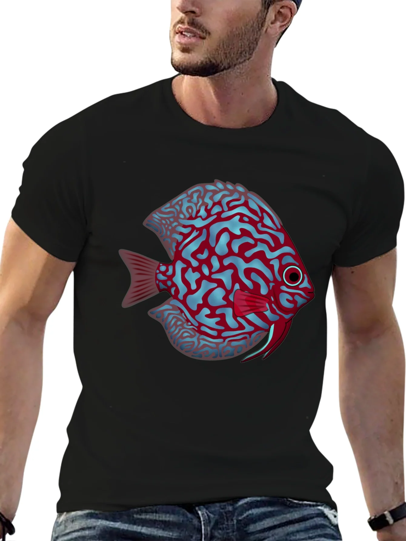 Rebbecca Cool Graphic Fish Print Black Tee