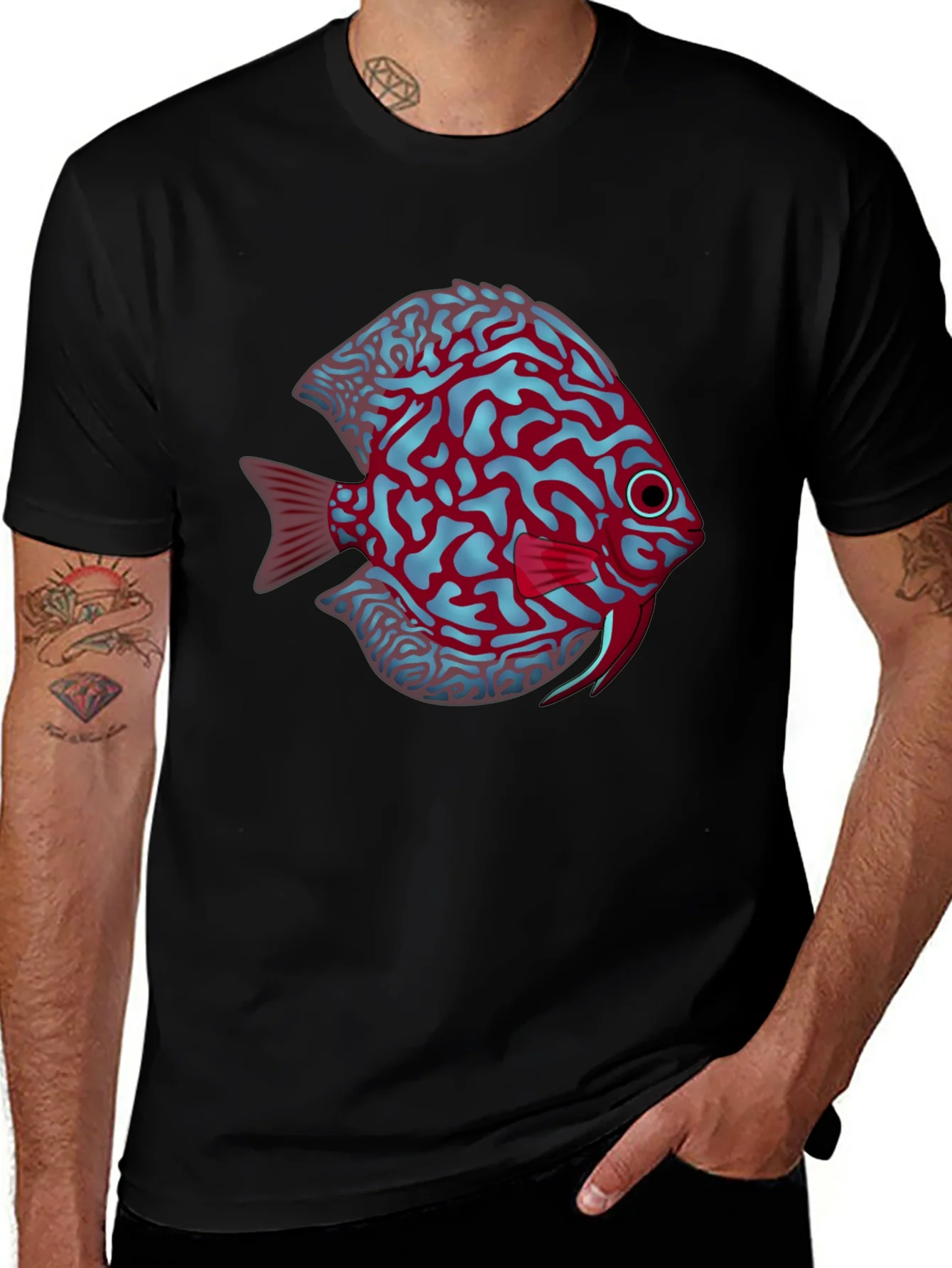 Rebbecca Cool Graphic Fish Print Black Tee