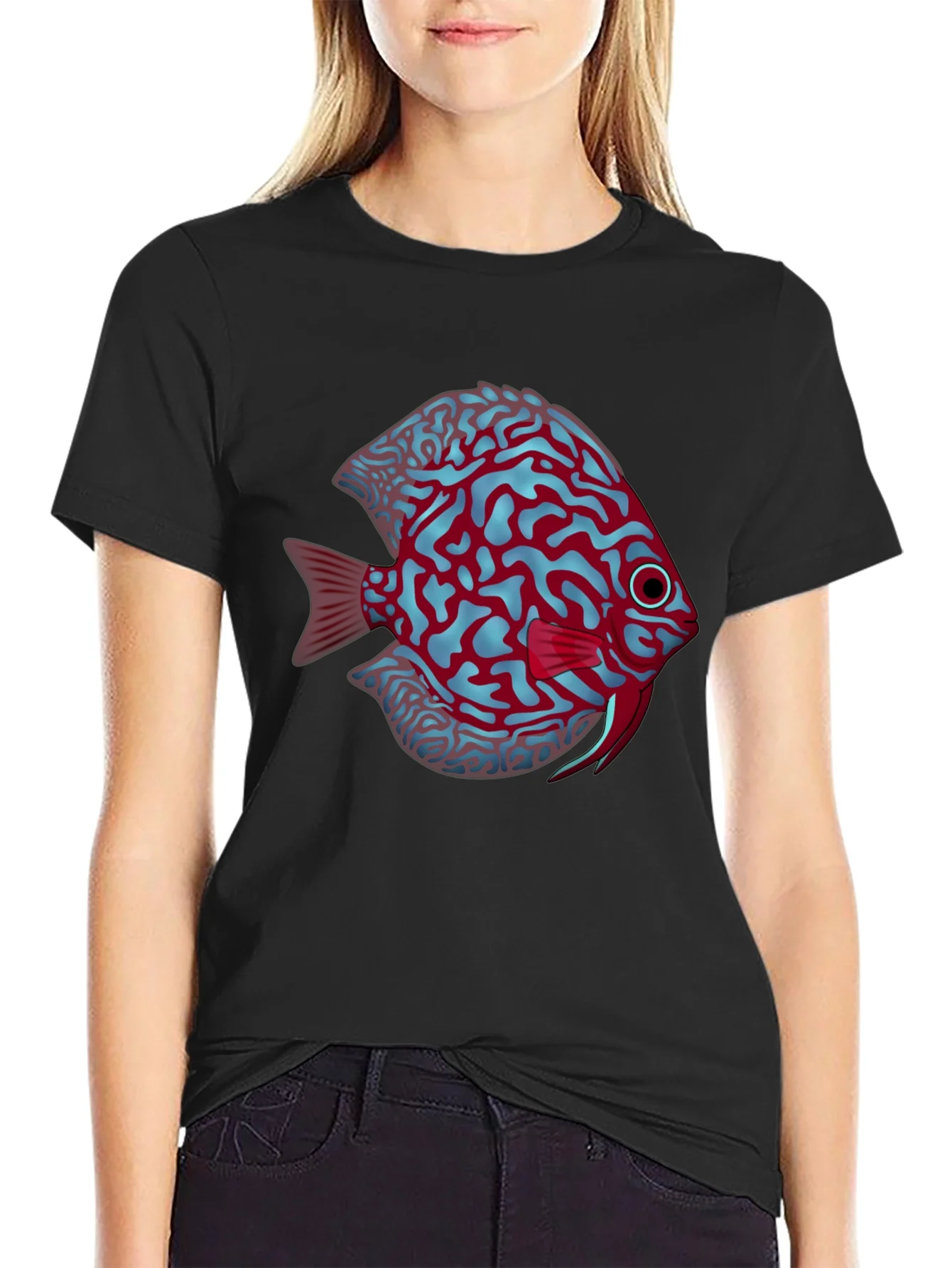 Rebbecca Cool Graphic Fish Print Black Tee