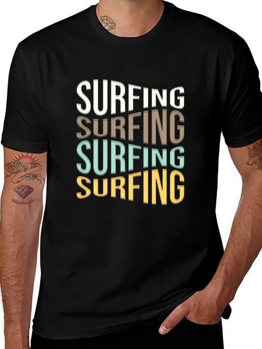 Camiseta Negra Surfing Estilo Retro