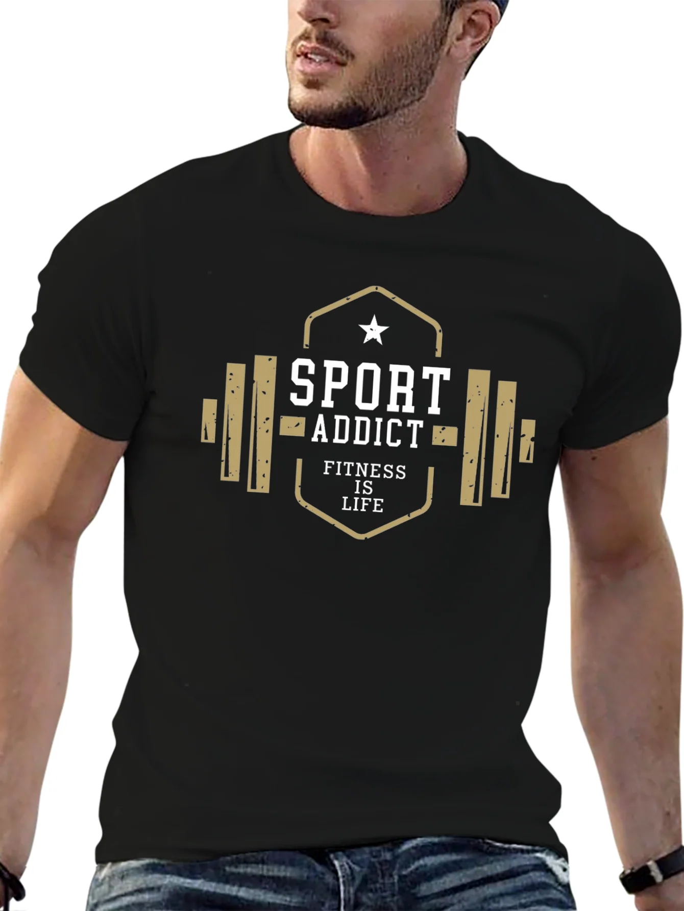Camiseta Hombre Negra Sport Addict
