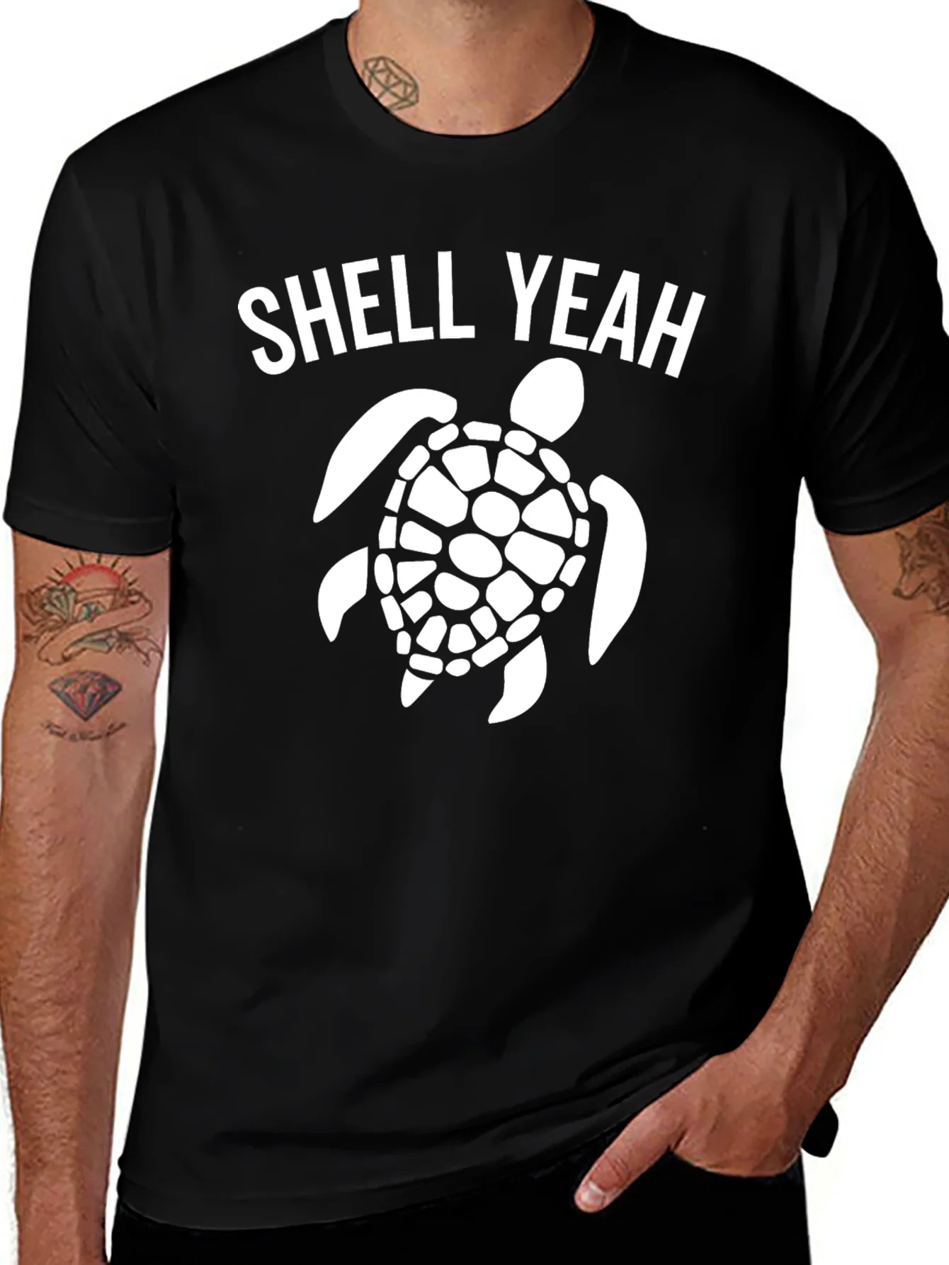 Camiseta Negra Shell Yeah con Dise?o de Tortuga