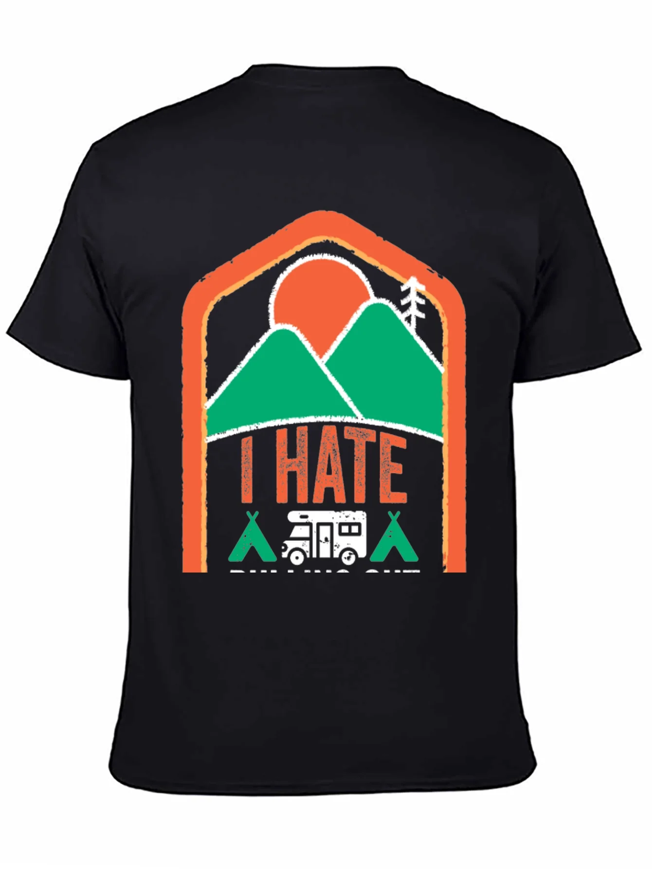Camiseta Negra Odio Acampar para Aventureros con Humor