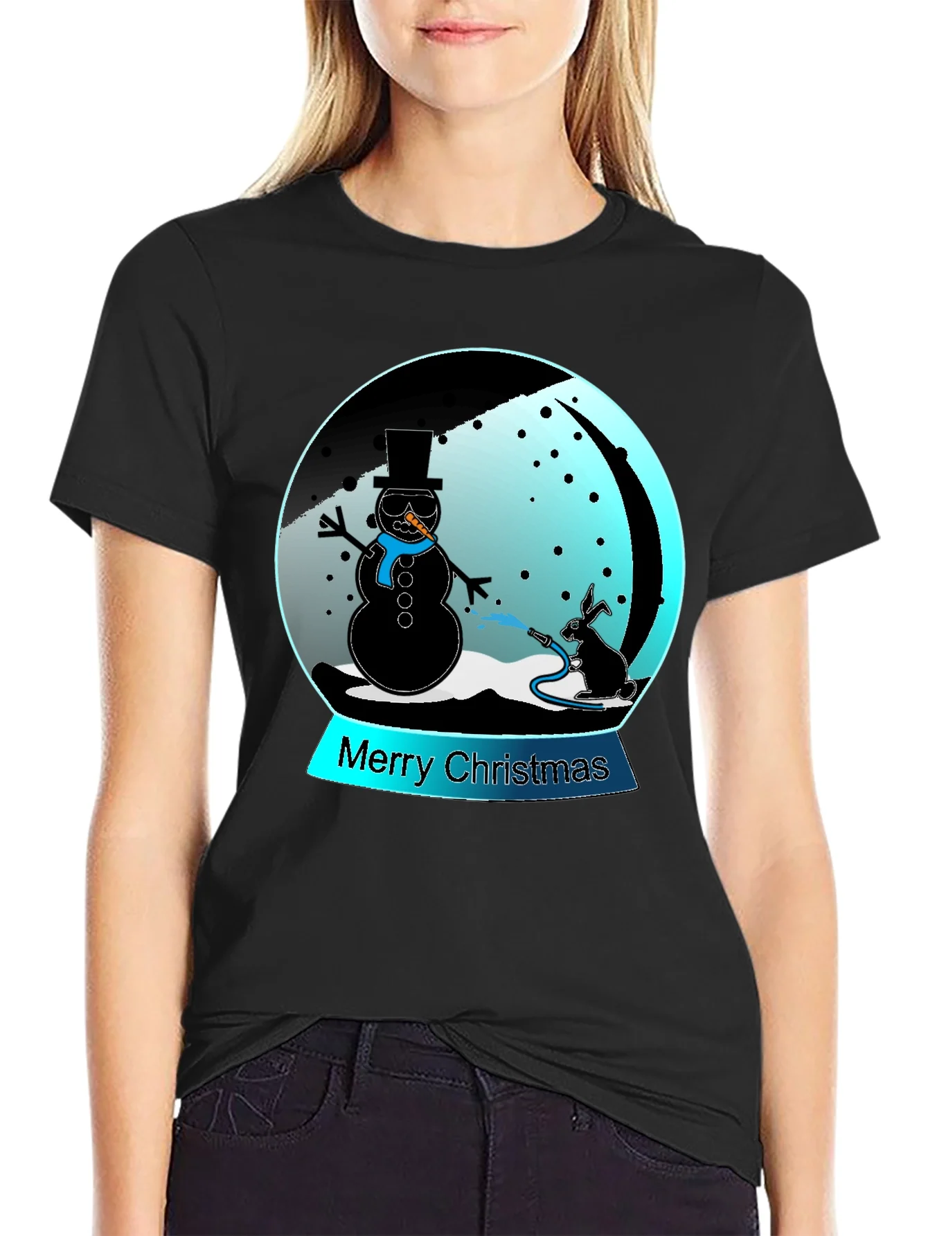 Camiseta Navide?a con Mu?eco de Nieve y Conejo