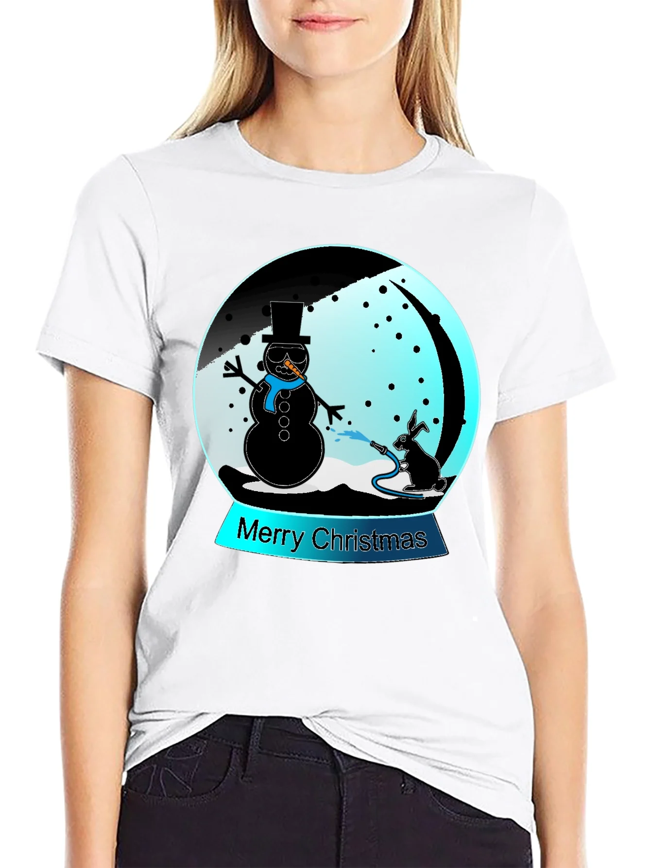Camiseta Navide?a con Mu?eco de Nieve y Conejo