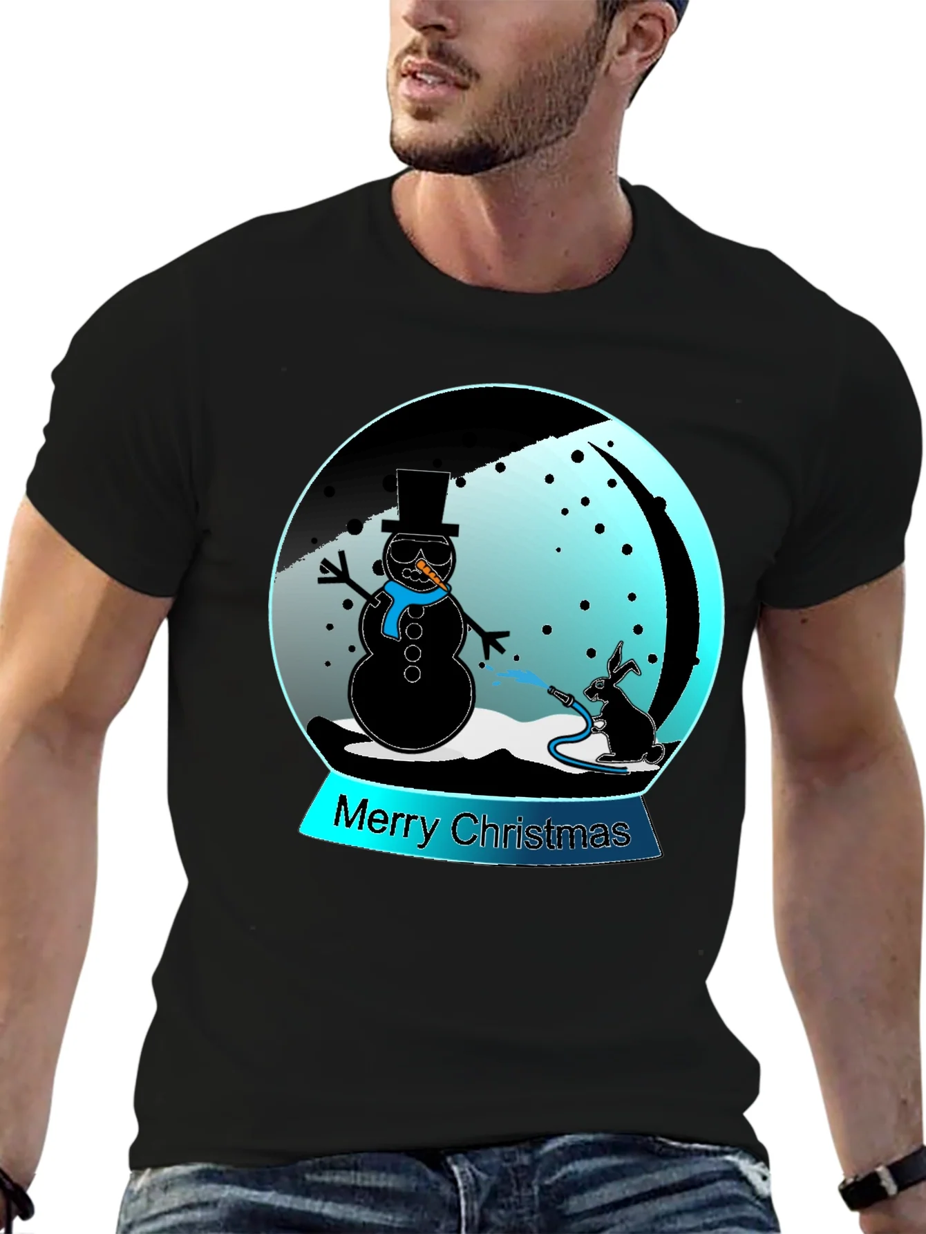 Camiseta Navide?a con Mu?eco de Nieve y Conejo