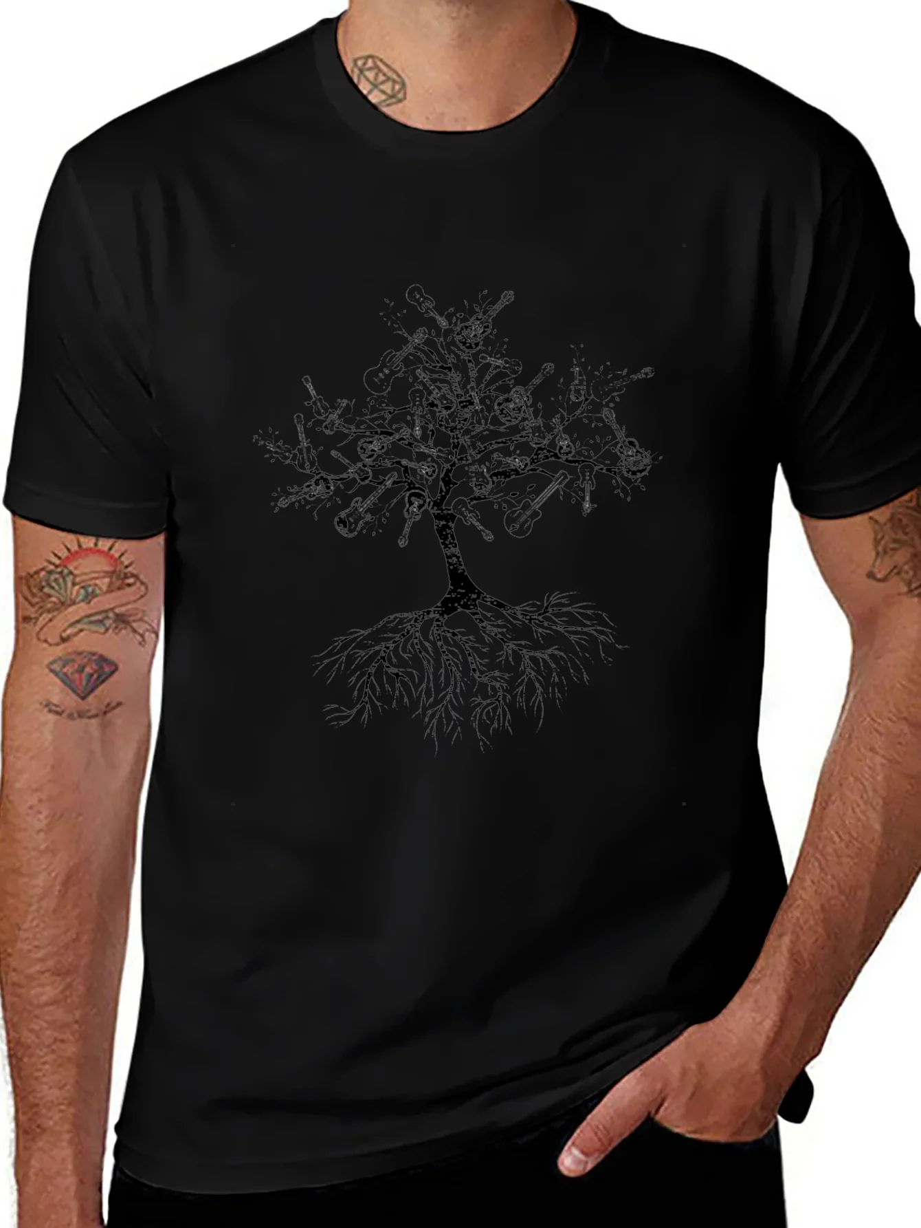 Camiseta Negra ¨¢rbol de Guitarras ¨²nica