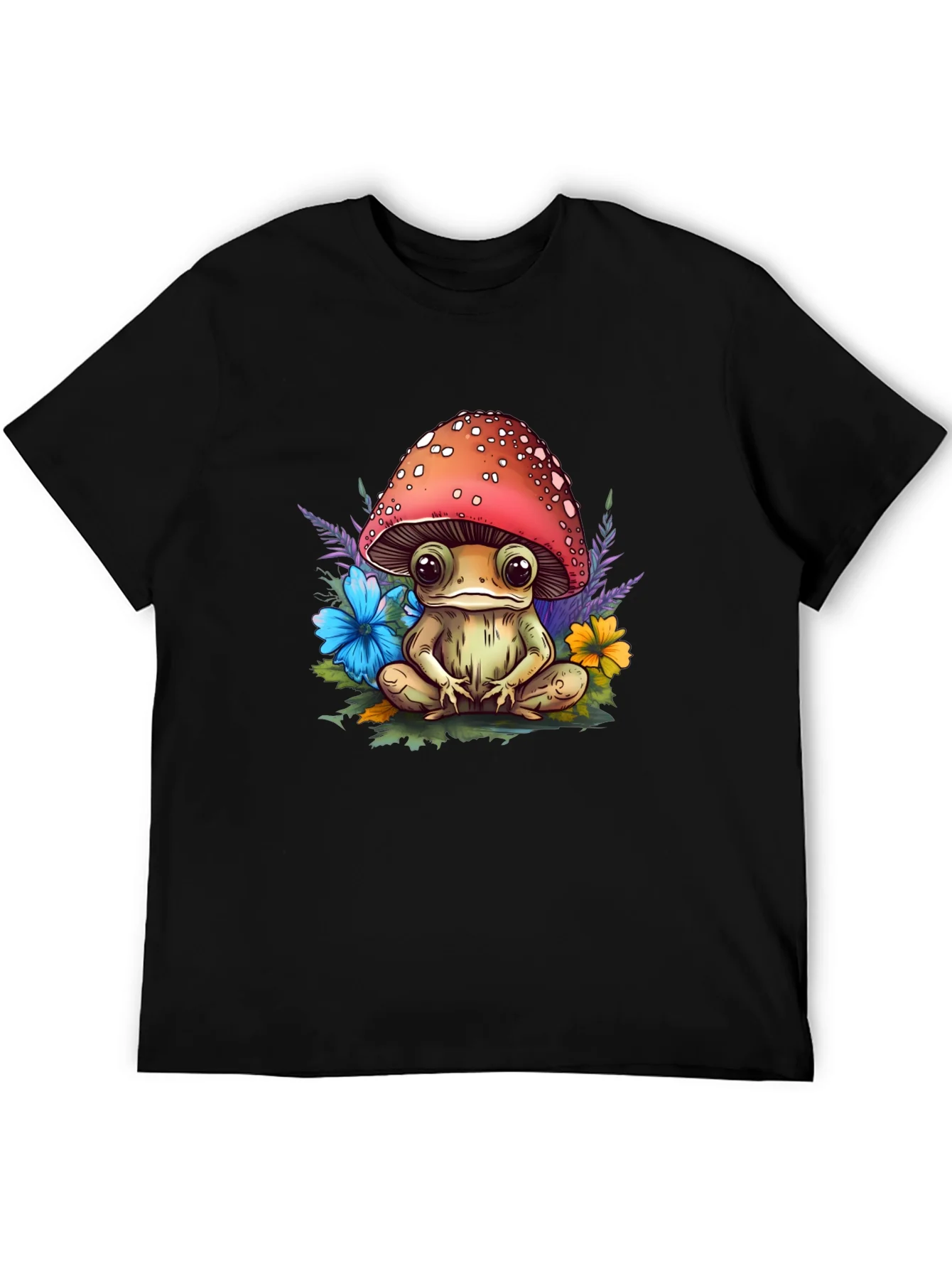 Camiseta Negra con Rana Bajo Hongo