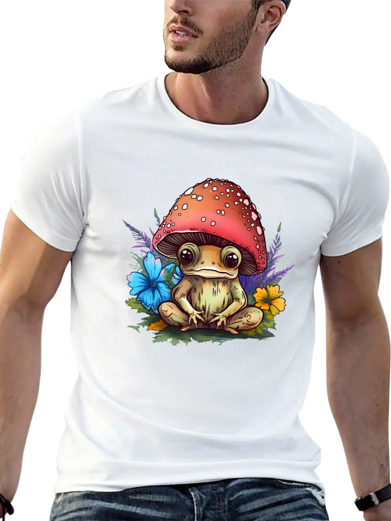 Camiseta Negra con Rana Bajo Hongo