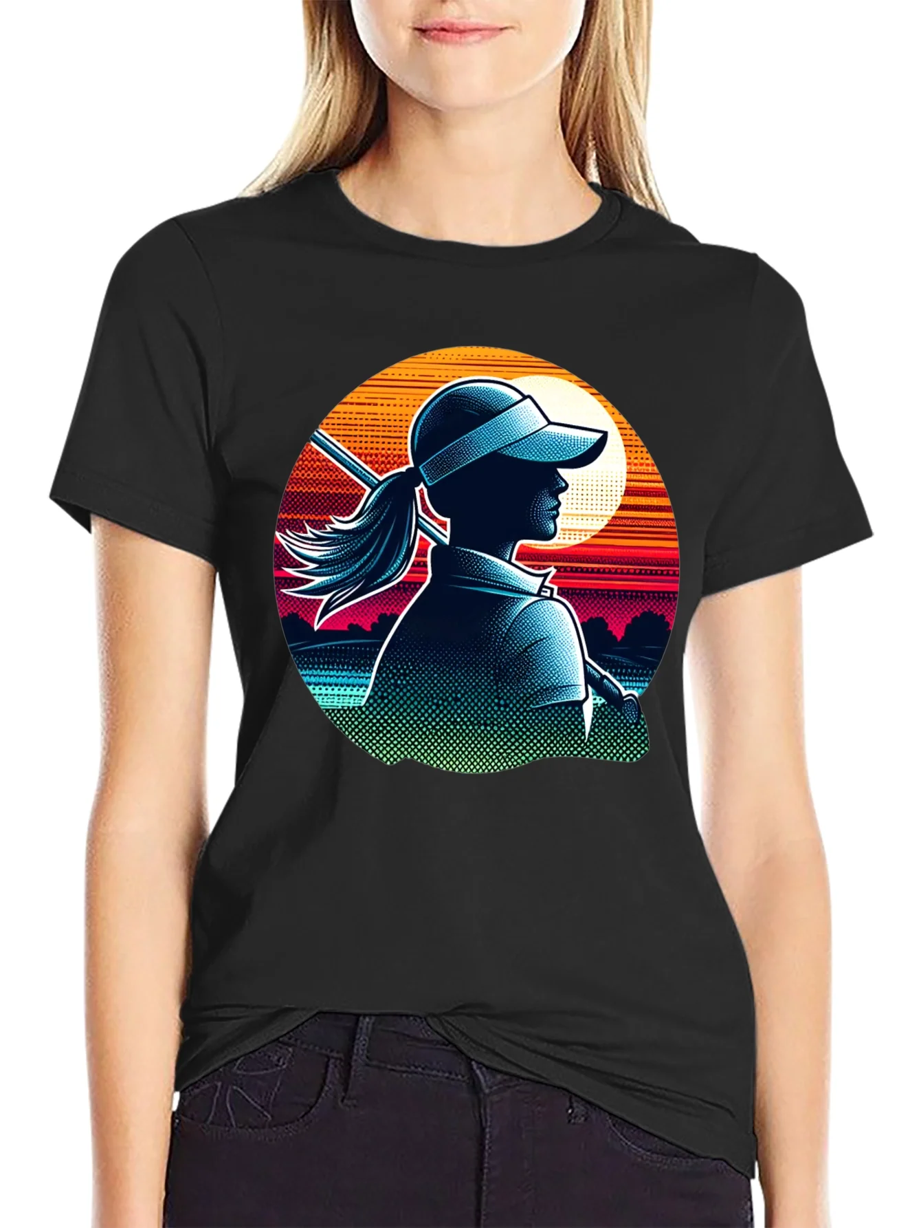Rebbecca Golf Girl T-Shirt: Sunset Silhouette