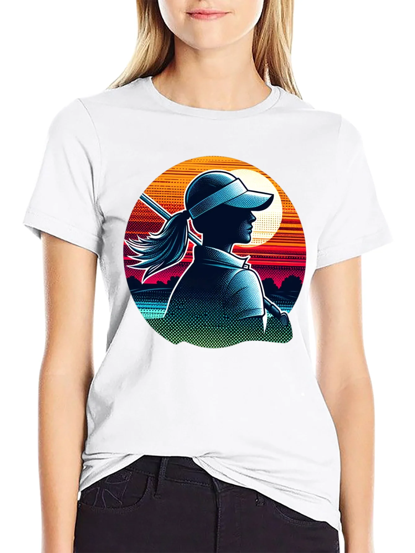 Rebbecca Golf Girl T-Shirt: Sunset Silhouette