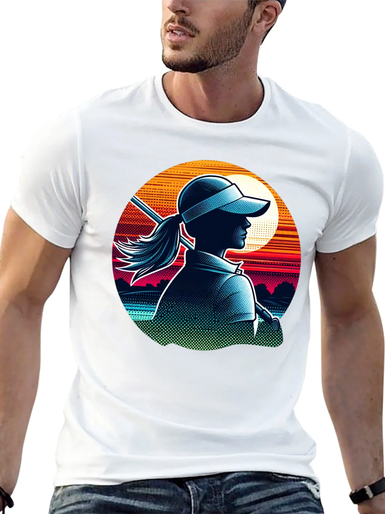 Rebbecca Golf Girl T-Shirt: Sunset Silhouette