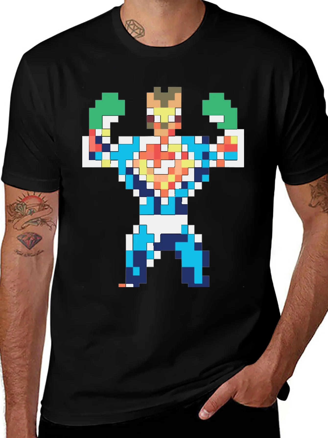 Rebbecca Pixelated Hero Graphic T-Shirt - Retro Gaming Style