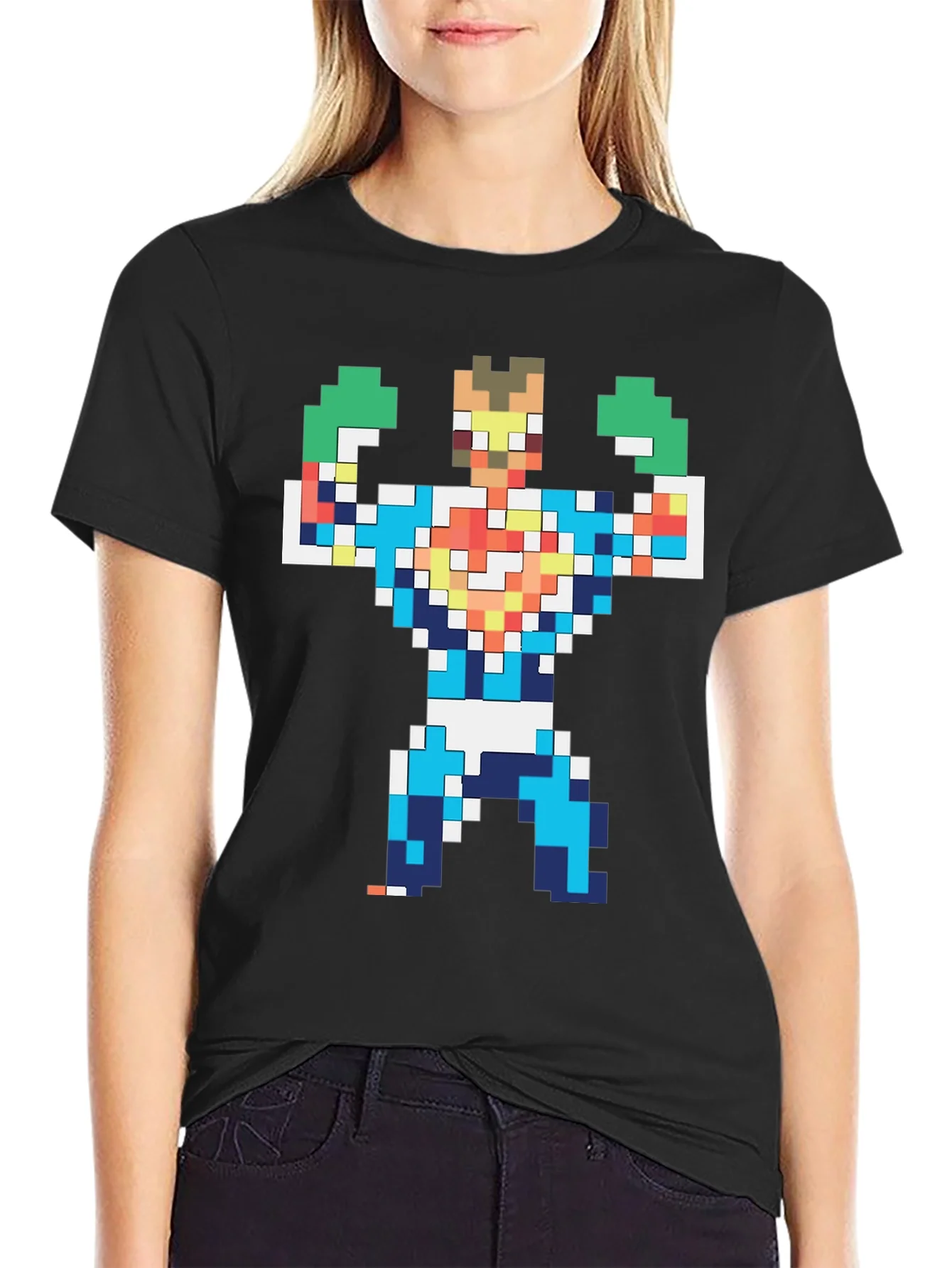 Rebbecca Pixelated Hero Graphic T-Shirt - Retro Gaming Style