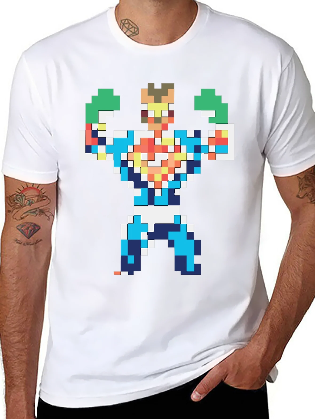 Rebbecca Pixelated Hero Graphic T-Shirt - Retro Gaming Style